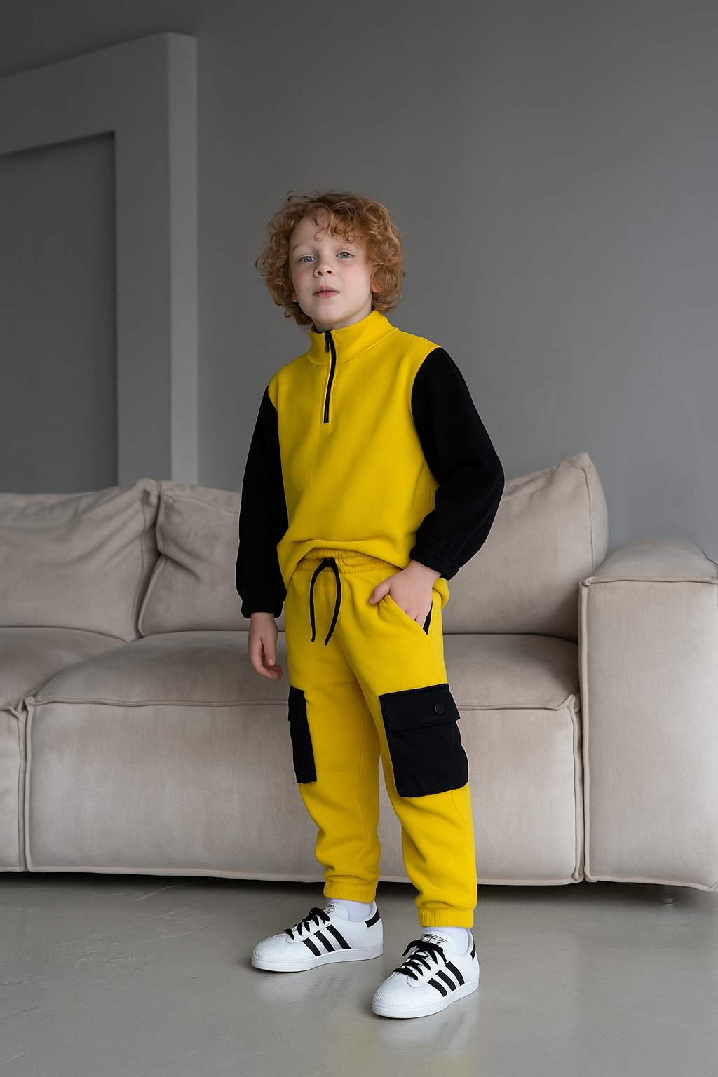 Kids' Velvet Tracksuit with Pocket Details | Ages 3-9 | RG Brand | RG1433 - MUSTARD