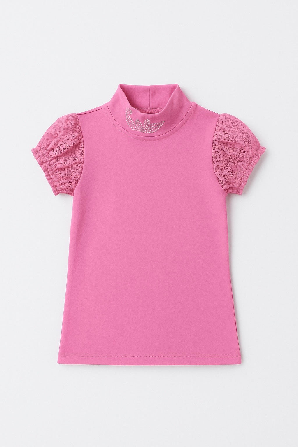 Tülü Kollu Yarım Yaka Çocuk Tişört | 4–12 Yaş | RG Brand | RG453 - PEMBE