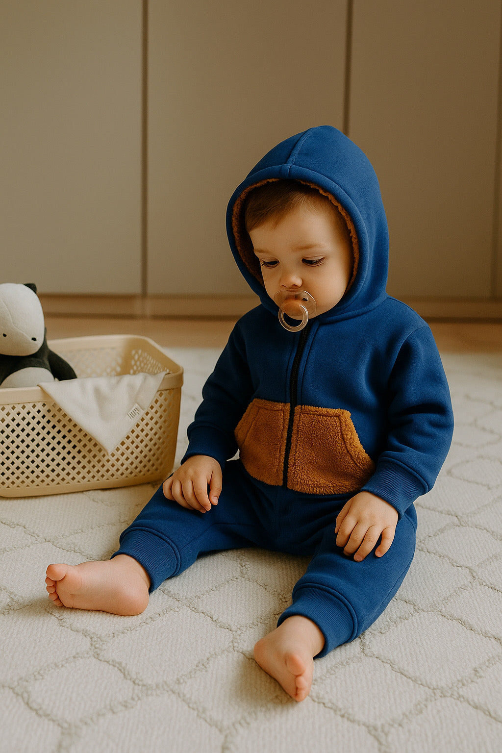 Kapüşonlu ve Fermuarlı 3 İplikli Bebek Tulumu | 6 Ay–4 Yaş | RG Brand | RG261 - LACİVERT