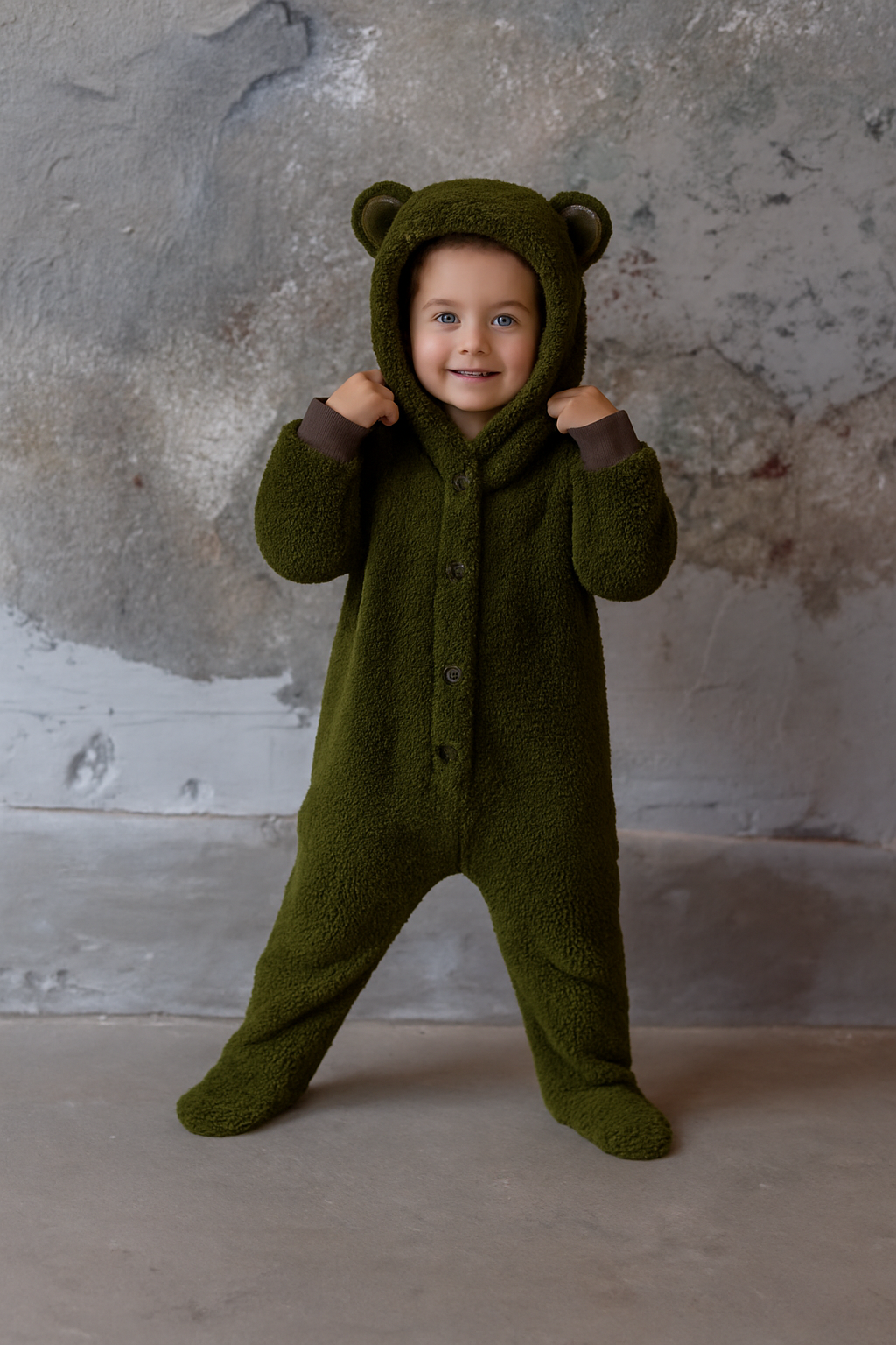 Hooded Winter Baby Romper with Ear Detail | 6 Months–4 Years | RG Brand | RG257 - Khaki