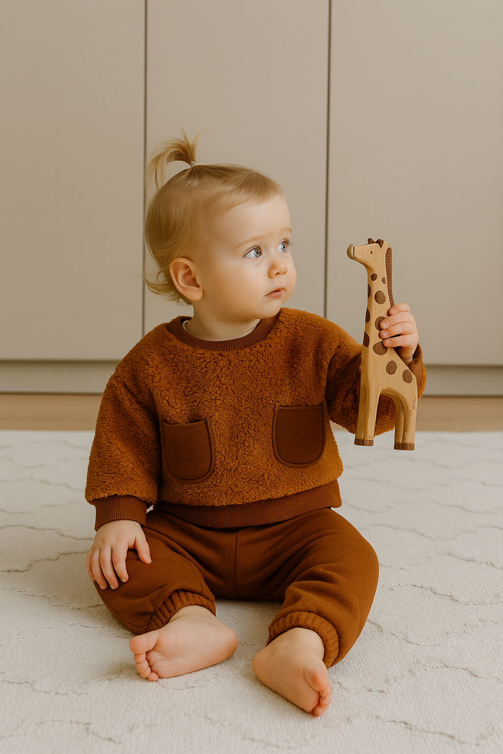 Bebek Cepli Peluş Sweatshirt ve Eşofman | 6 Ay–4 Yaş | RG Brand | RG356 - TAŞ