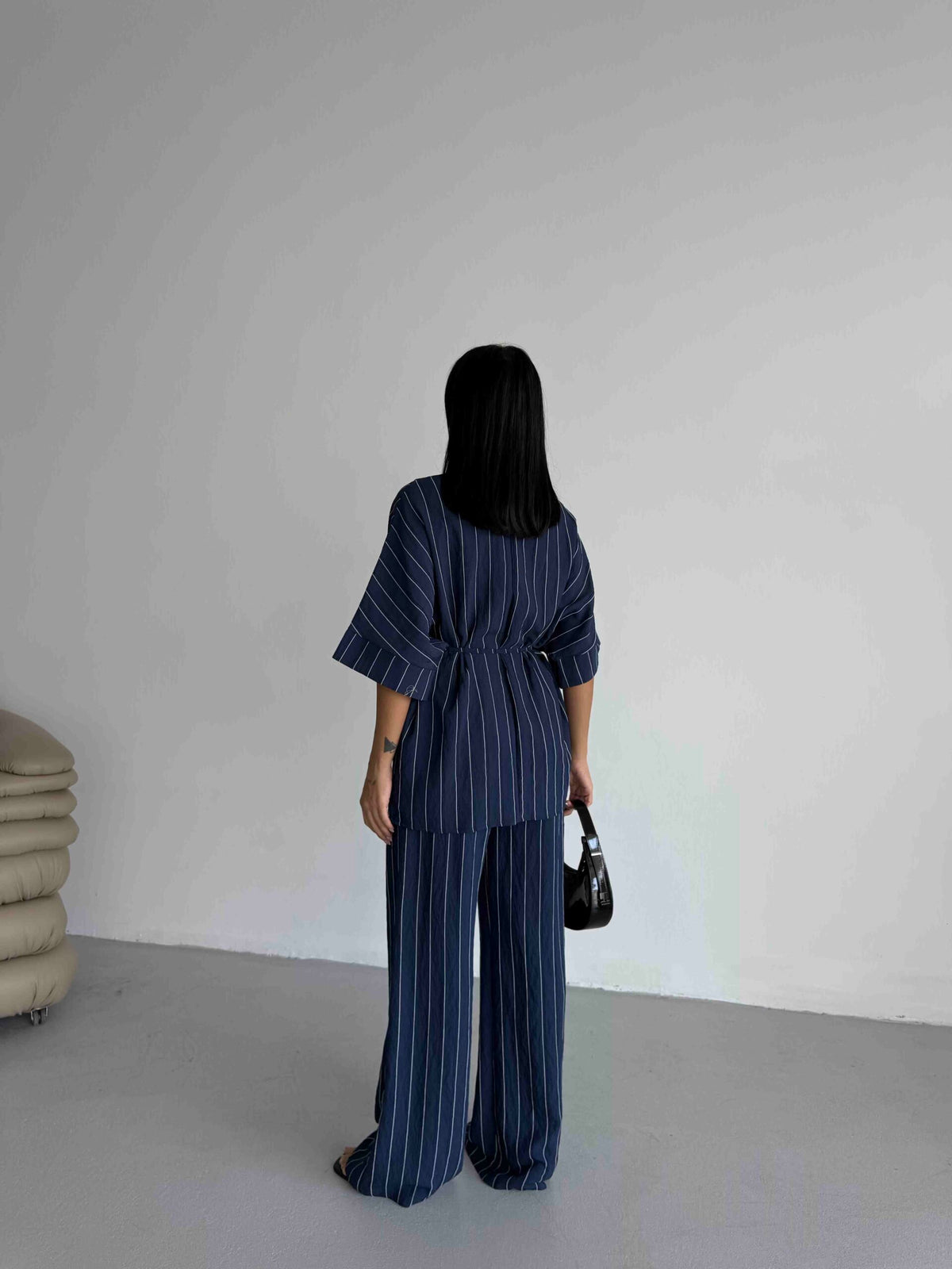 Striped Kimono Set - Navy Blue