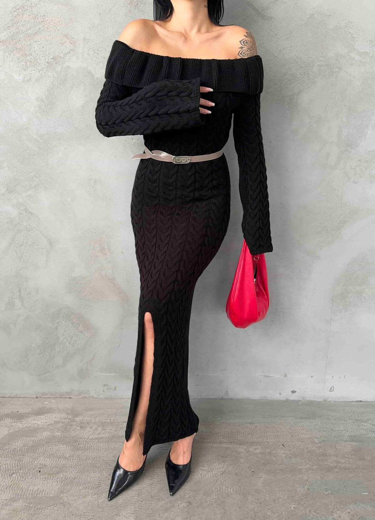 Rochie tricotată cu guler Madanno 1515 - Negru