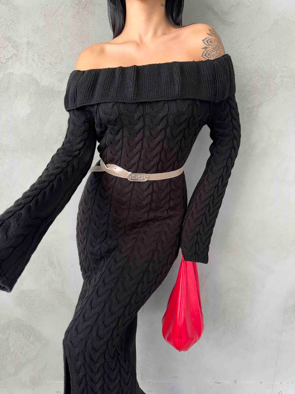 Rochie tricotată cu guler Madanno 1515 - Negru