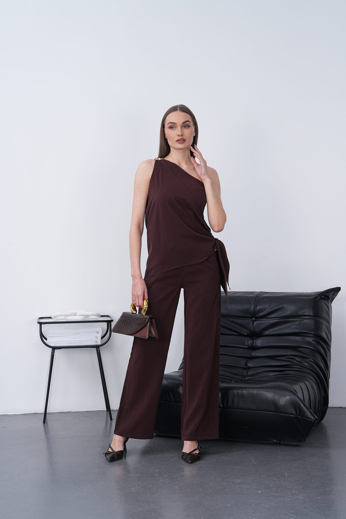 Modal Shawl Suit - Brown