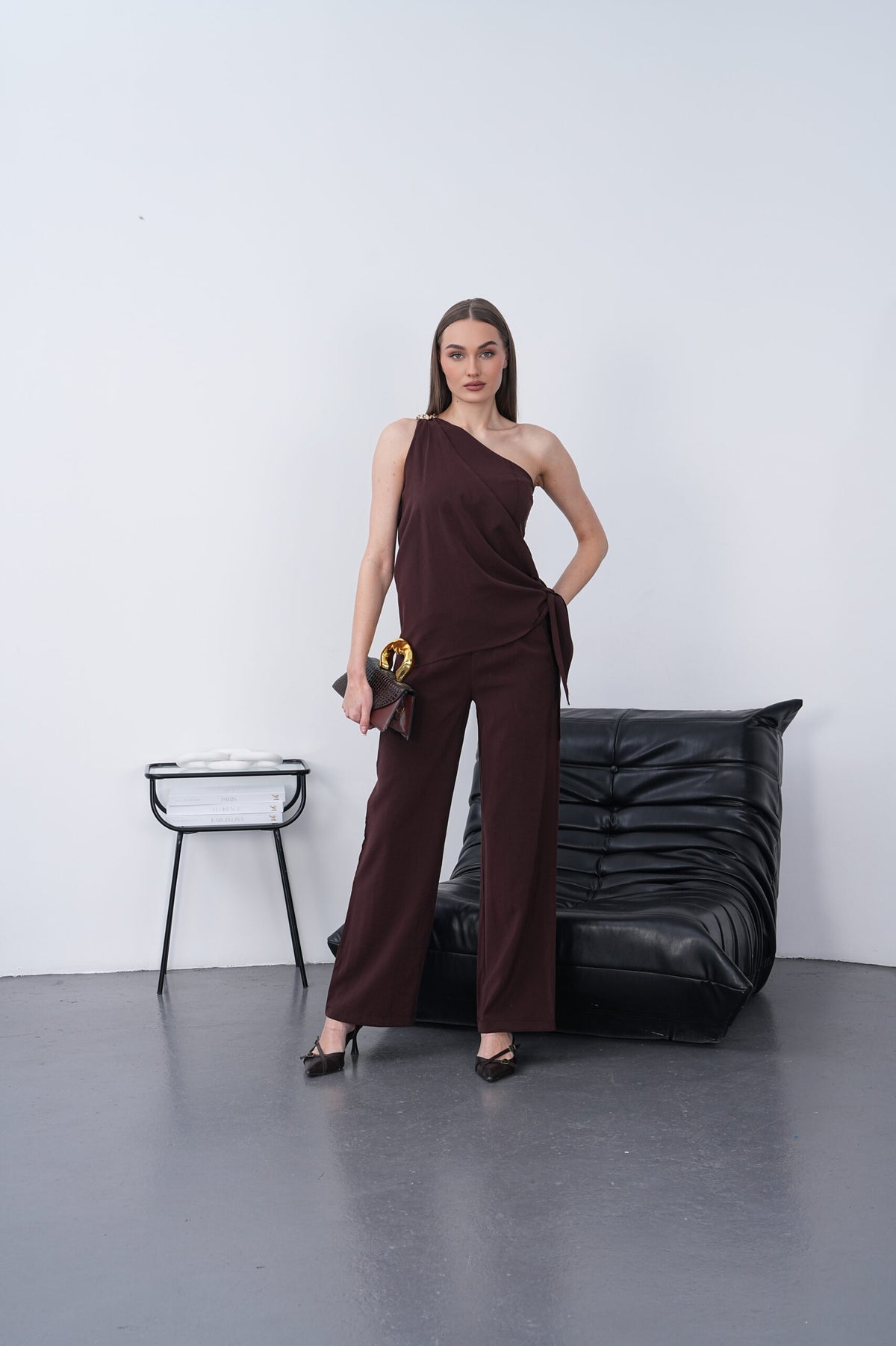 Modal Shawl Suit - Brown