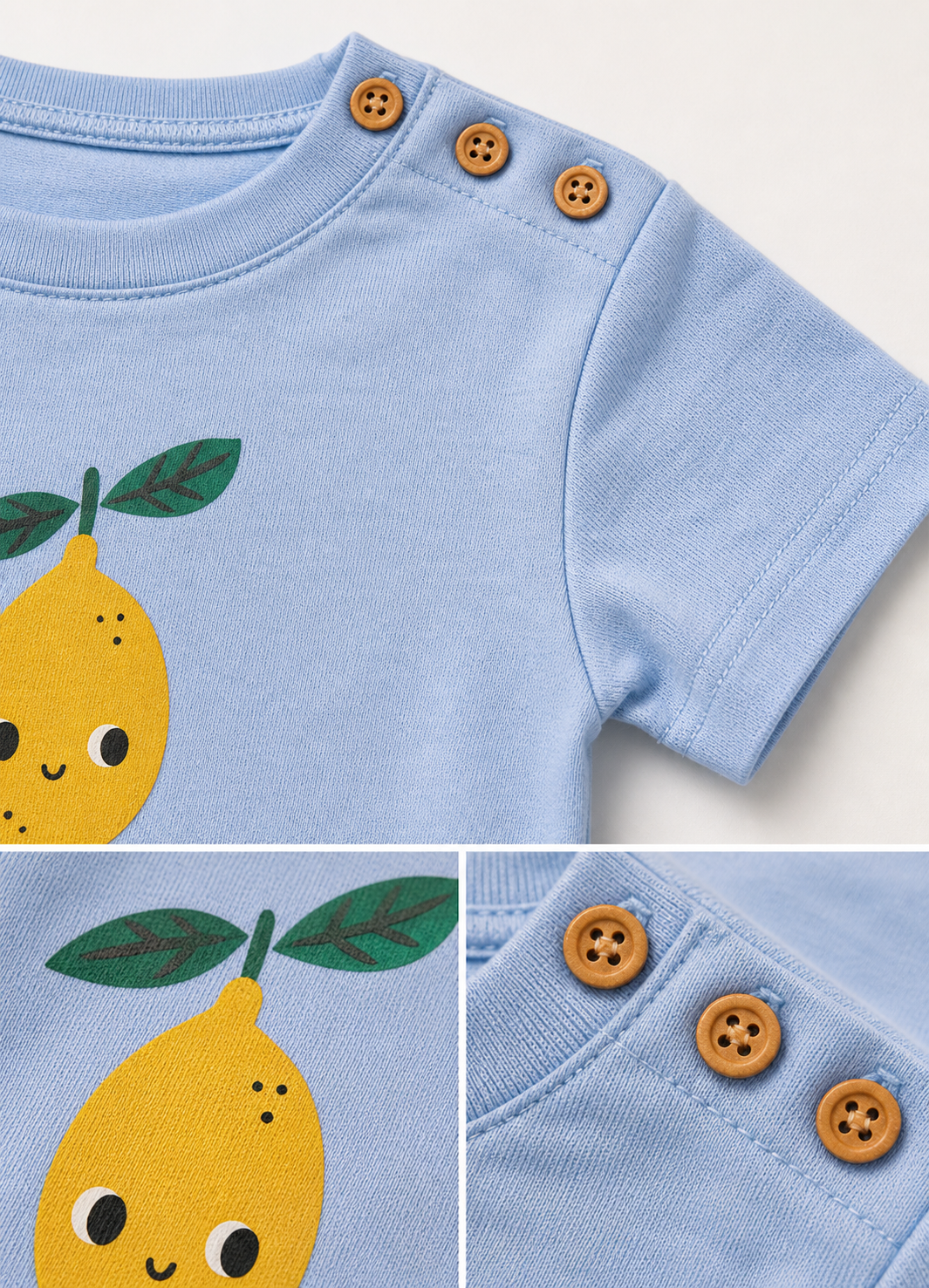 Bebek T-shirt | 6 Ay – 3 Yaş | Ekru & Mavi | Limon Baskı | %100 Pamuk Yazlık | RG386 - MAVİ