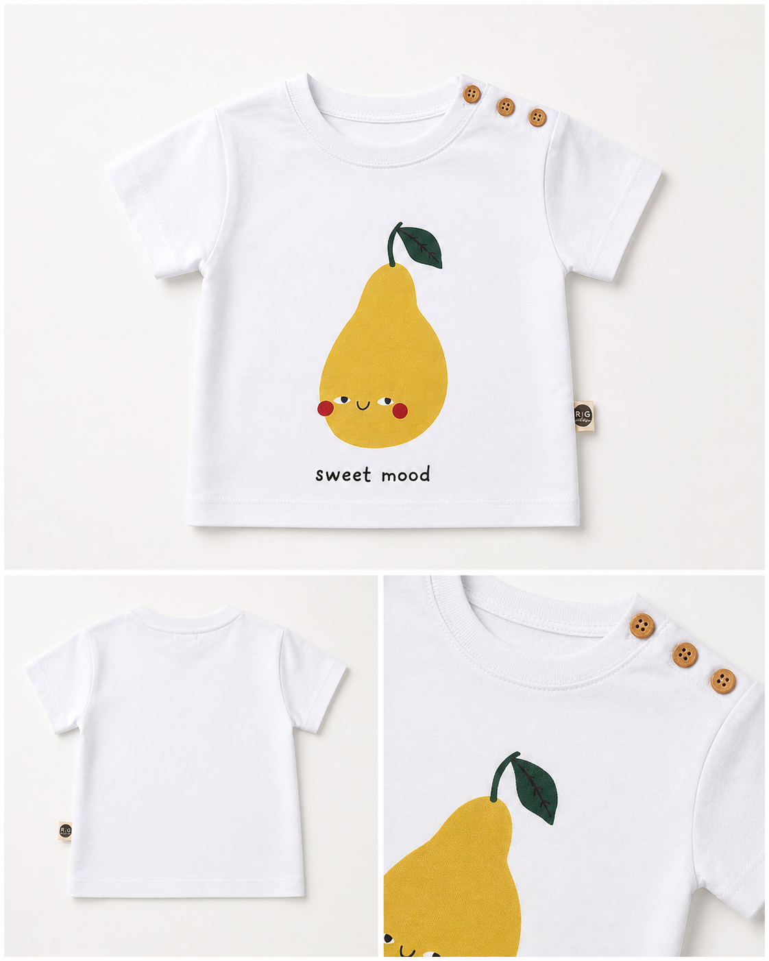 Bebek T-shirt | 6 Ay – 3 Yaş | Ekru & Kahve | Armut Baskı | %100 Pamuk Yazlık | RG388 - KAHVERENGİ