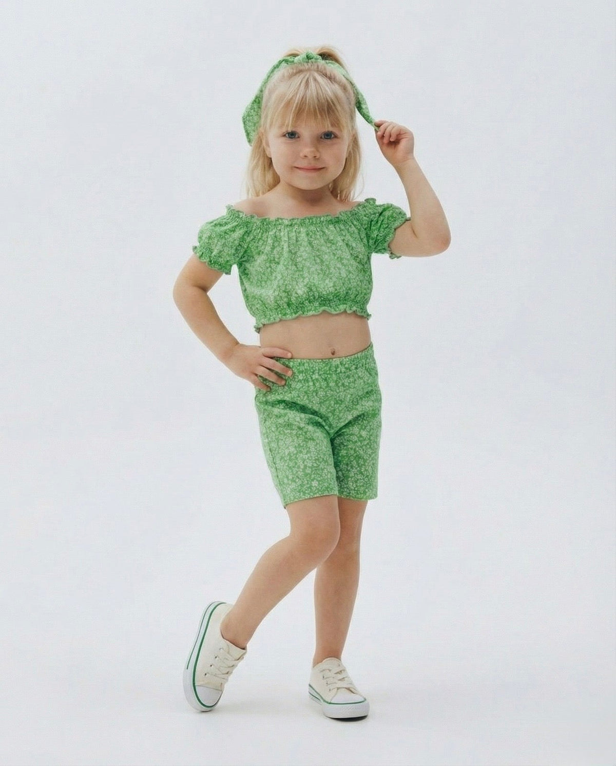 Girls' Shorts and Crop Top Set | Ages 3-9 | Cotton | RG Brand | RG1421 - GREEN