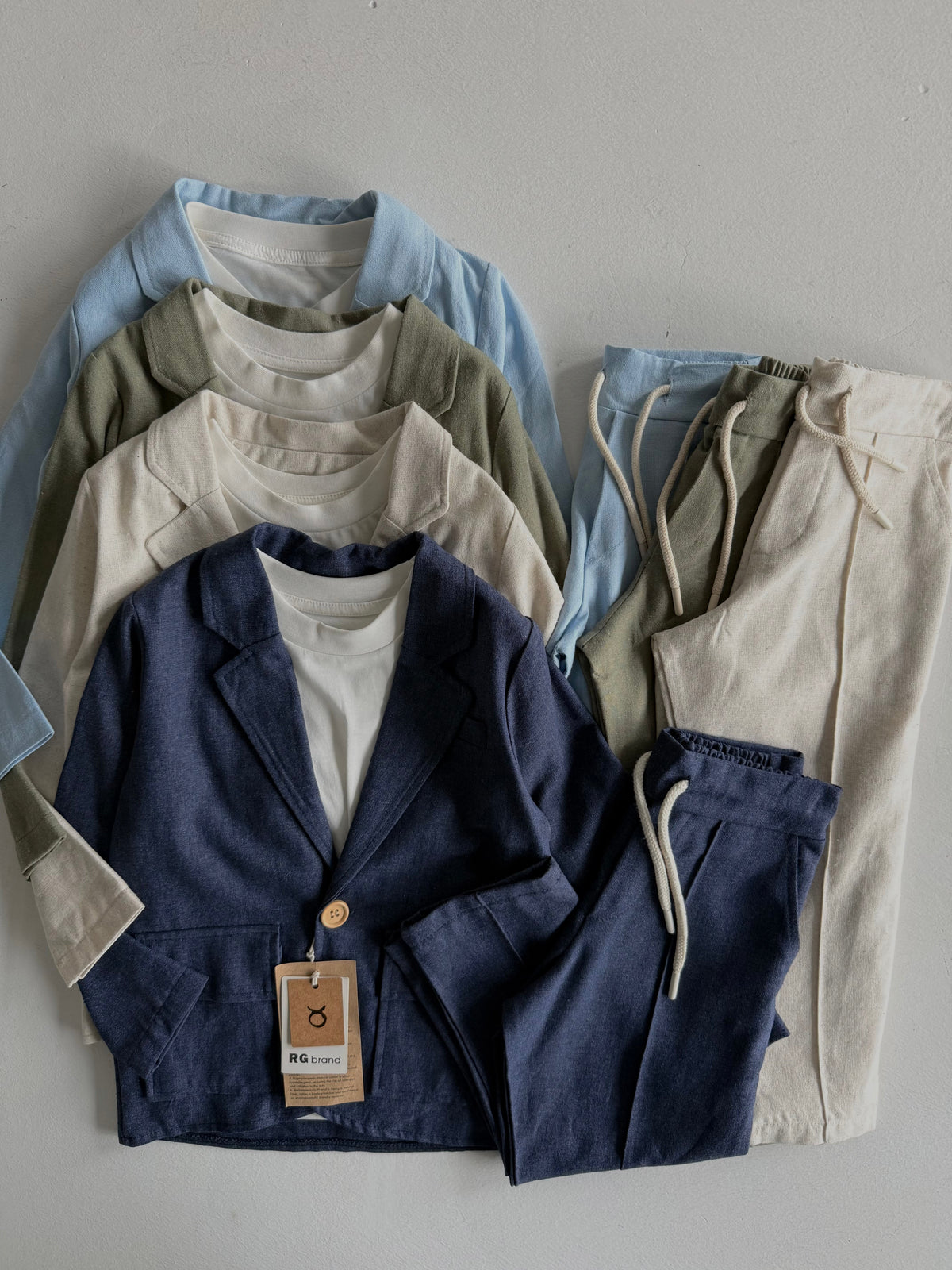 Çocuk 3’lü Keten Takım Elbise | Ceket, Tişört, Pantolon | 3–9 Yaş | RG Brand | RG1465 - LACİVERT