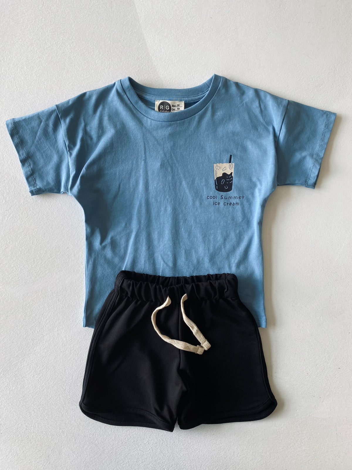 Unisex Çocuk %100 Pamuk Tişört Şort Takımı | 3–9 Yaş | RG Brand | RG1559 - MAVİ