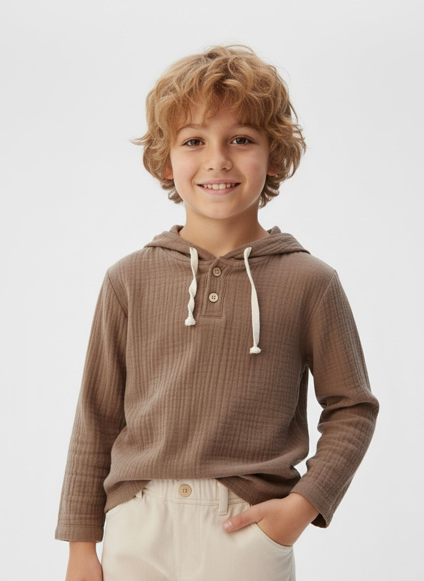 Çocuk Müslin Kapüşonlu Üst | 3–9 Yaş | RG Brand | RG1619 - EKRU