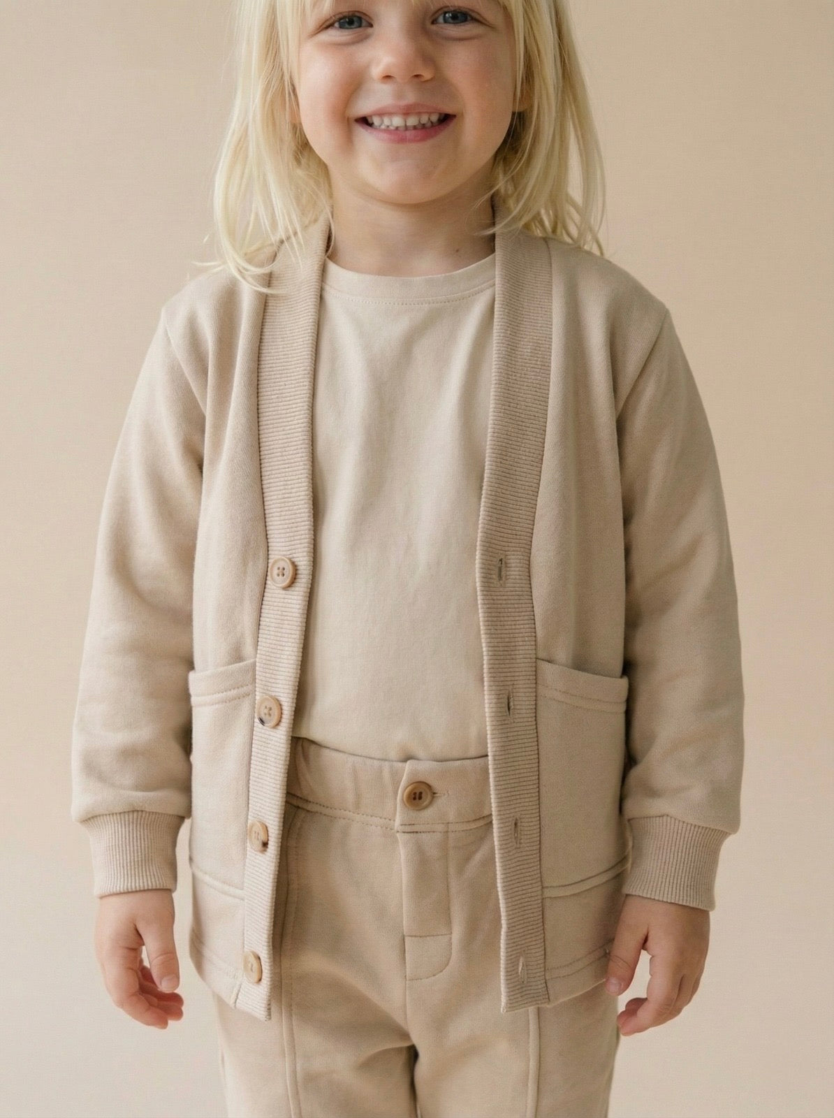 Children's Cotton-Lined Fleece Cardigan | 3-9 Years | Girls & Boys | RG Brand | RG1626 - STONE