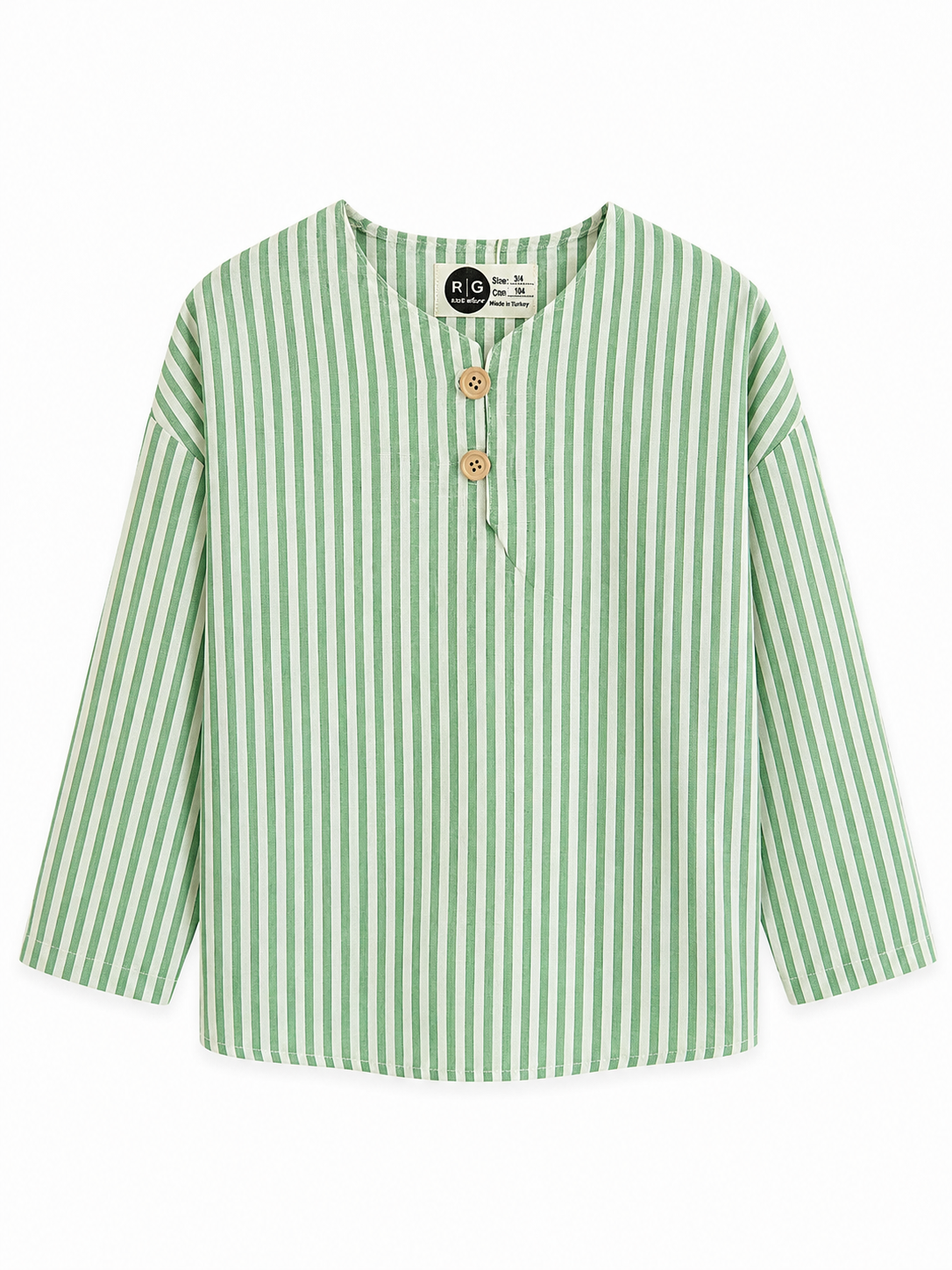 Erkek Çocuk Mao Yaka Gömlek | 3–9 Yaş | Çizgili | %100 Pamuk Uzun Kollu | RG Brand | RG1749 - KİREMİT