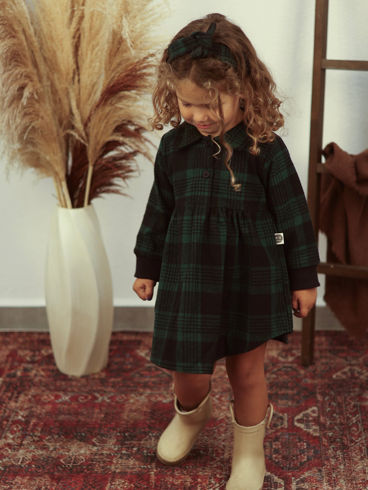 Bebek Ekose Elbise ve Saç Bandı | 6 Ay–3 Yaş | RG Brand | RG310 - GRİ