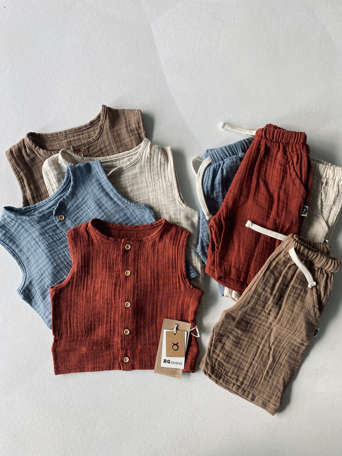 Bebek Müslin Atlet Ve Şort Seti | 6 Ay–4 Yaş | RG Brand | RG320 - VİZON