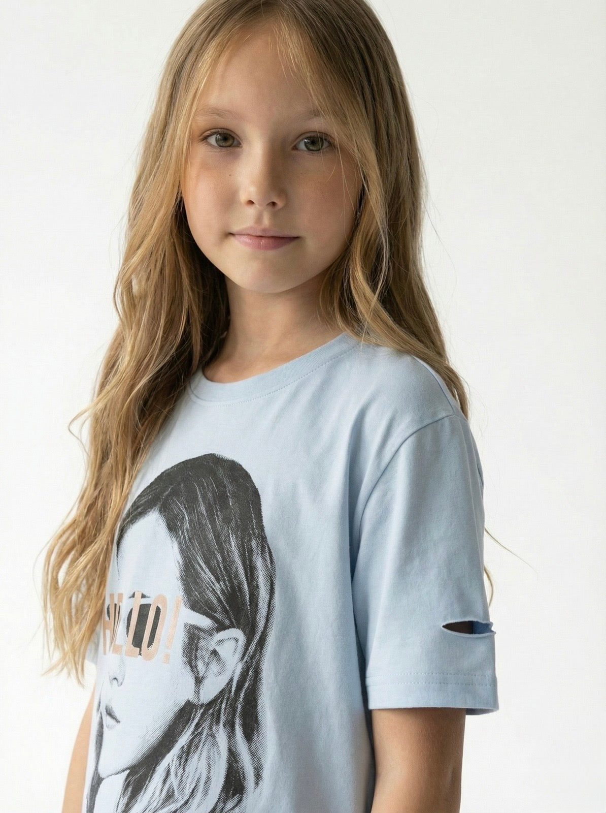 Tricou simplu cu imprimeu pentru fete | Vârste 9-15 ani | Bumbac | Marca RG | RG3300 - ALBASTRU