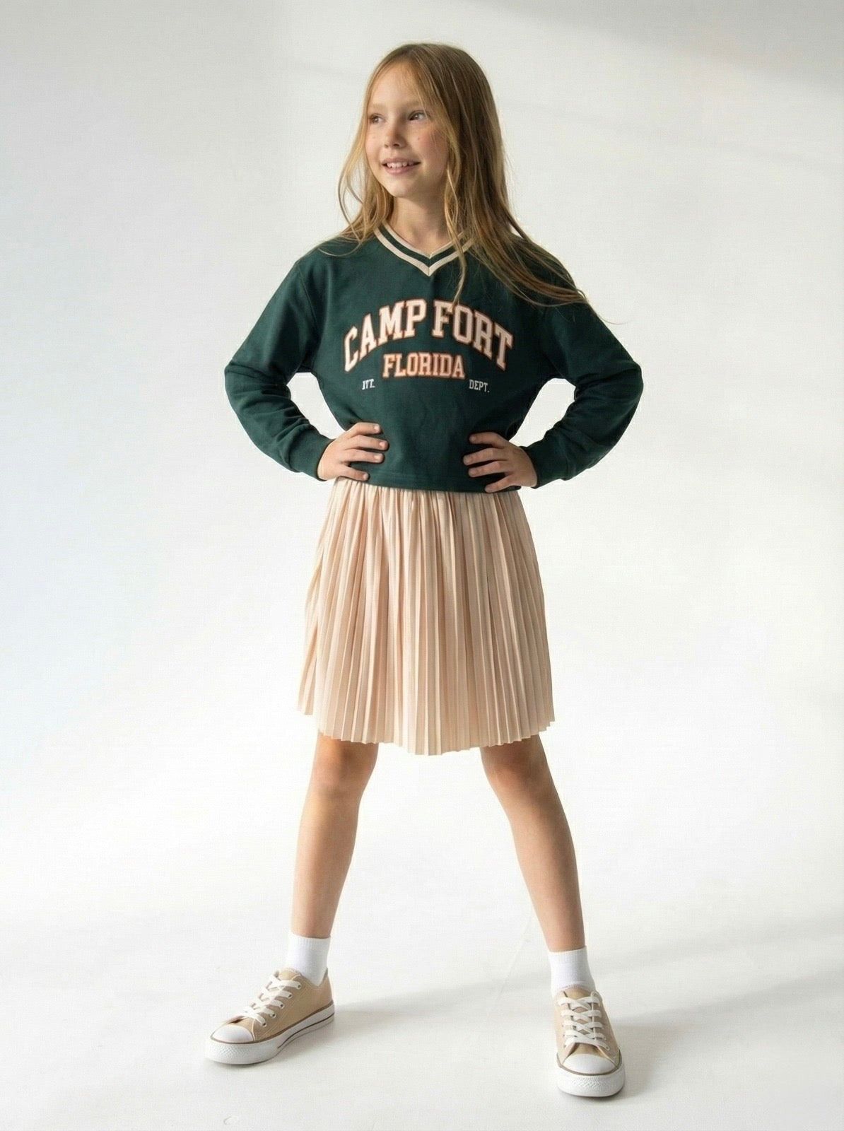 Genç Kız Çocuk Baskılı Sweatshirt ve Piliseli Etek Takım | RG Brand | RG3334 - YEŞİL