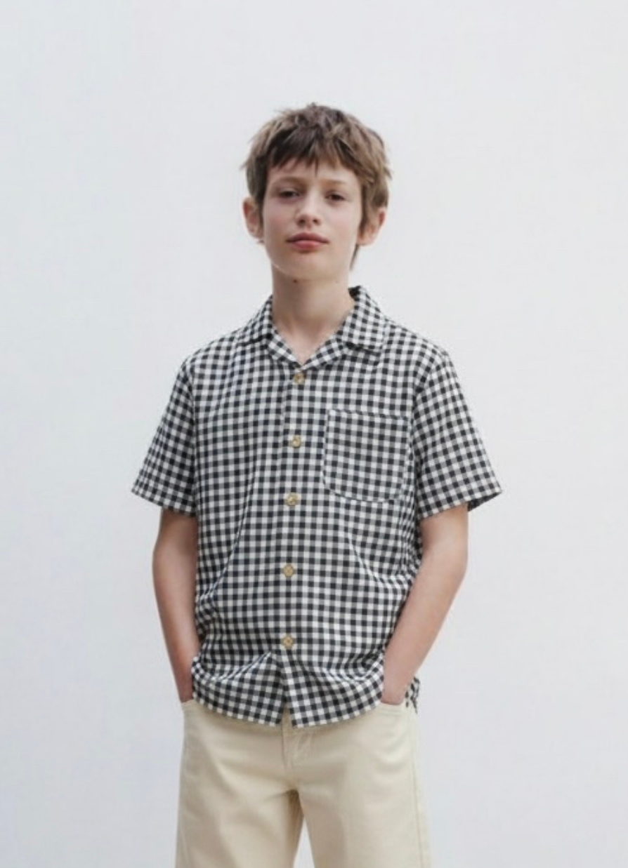 Young Boy's Short-Sleeved Muslin Plaid Shirt with Pockets | Ages 9–15 | Lightweight Summer Kids' Shirt | RG3357 - PLAID