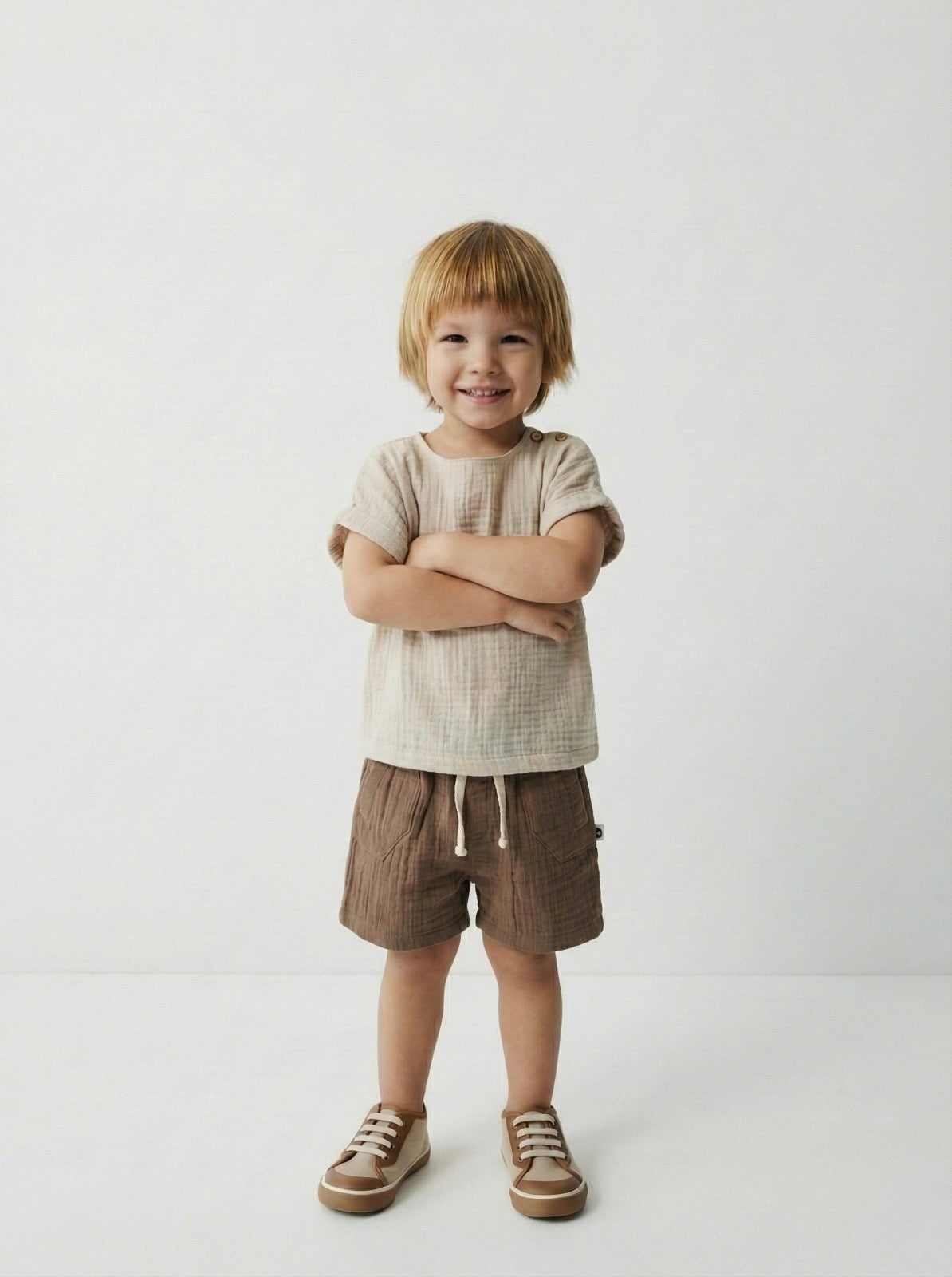 Müslin Bebek Takımı | Premium Gömlek & Pantolon Set | 6 Ay - 3 Yaş | RG364 - FÜME