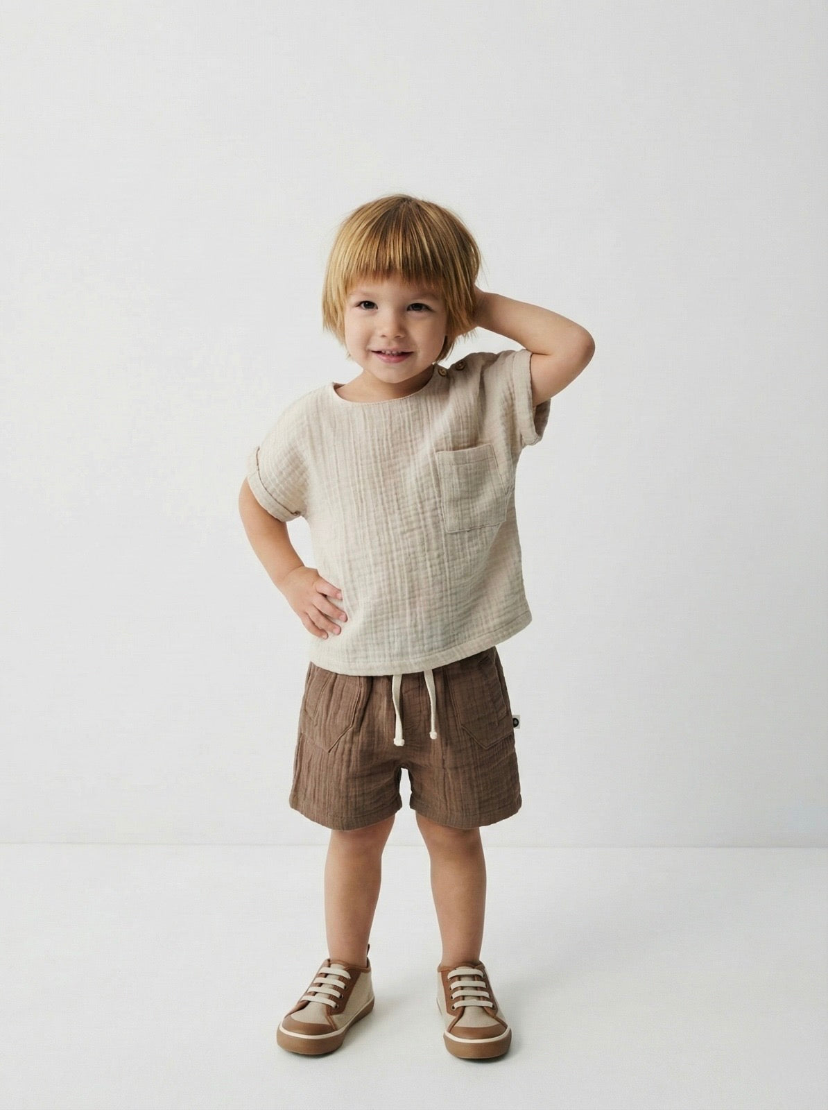 Müslin Bebek Takımı | Premium Gömlek & Pantolon Set | 6 Ay - 3 Yaş | RG364 - FÜME
