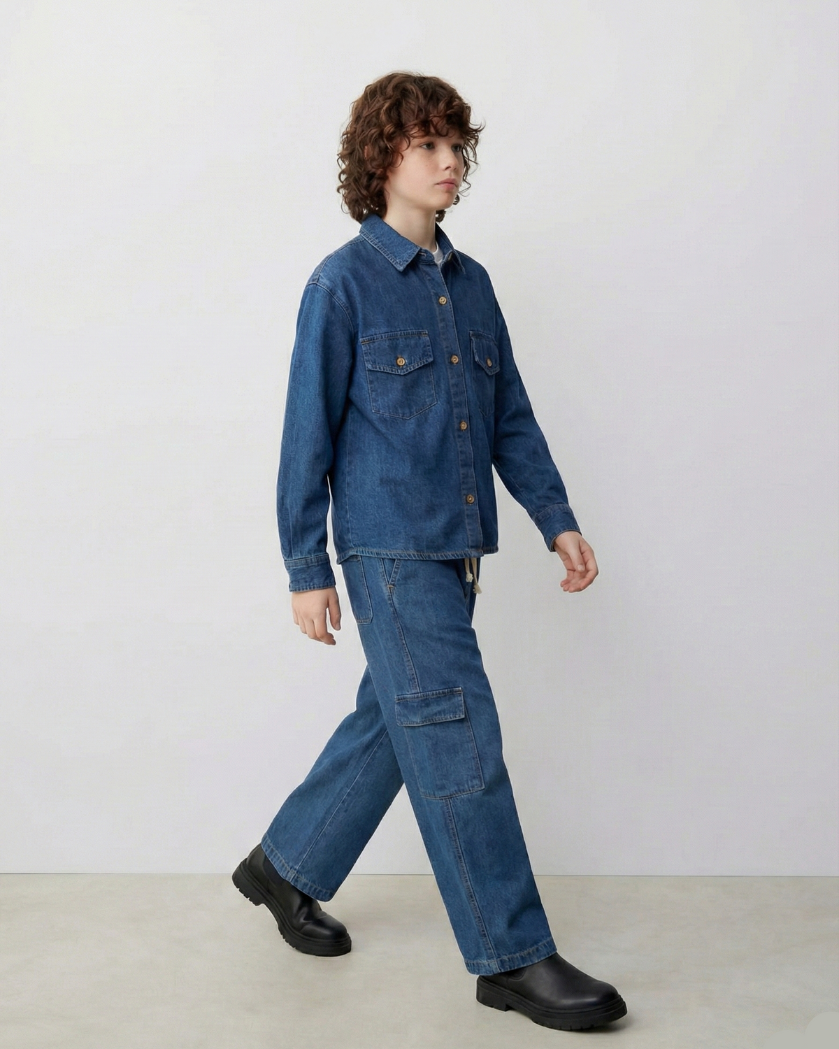 Genç Kot Pantolon | 9–15 Yaş | Mavi, Lacivert | Lastikli Bel, Bağcıklı ve Kargo Cepli | RG Brand | RG3715 - MAVİ