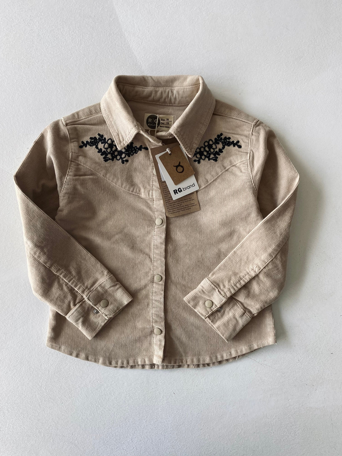 Kız Çocuk Kadife Gömlek Ceket Nakış Detaylı | 5–15 Yaş | RG Brand | RG8574 - TAŞ