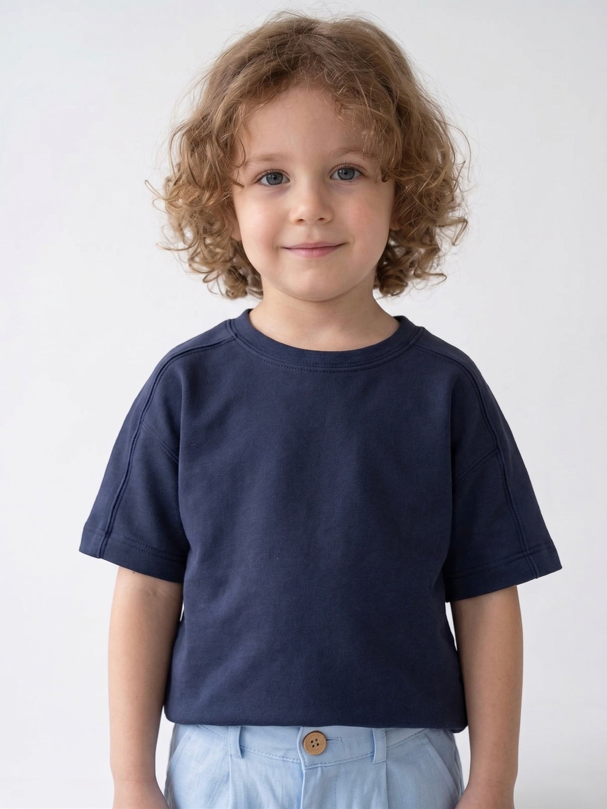 Tricou Basic Supradimensionat pentru Copii | 100% Bumbac | Vârste 3-9 Ani | Fete și Băieți | RG1766 - BLEUMARIN