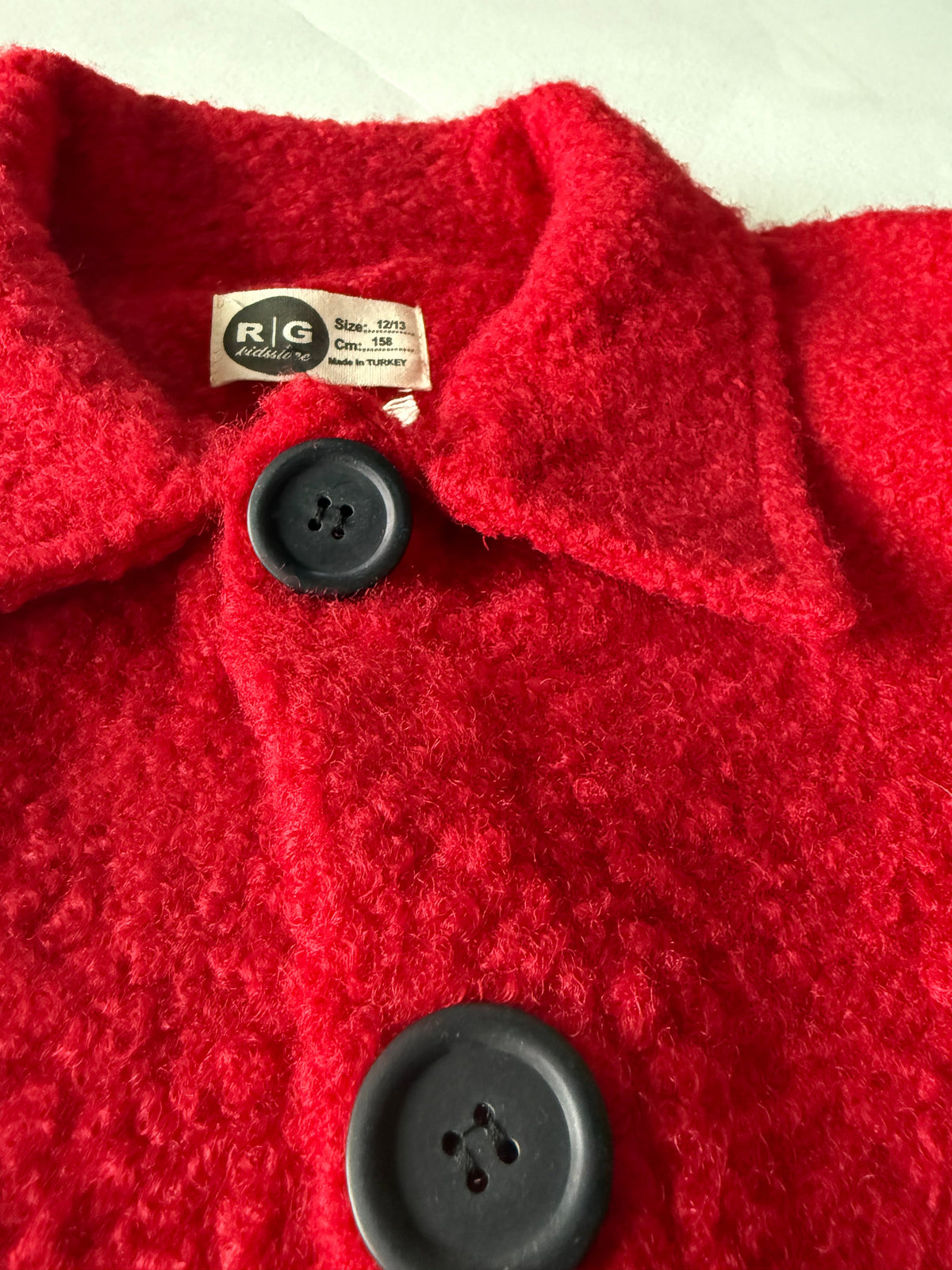 Kız ve Erkek Çocuk Kaşe Mont | Cepli ve Düğmeli | 9–15 Yaş | RG Brand | RG3319 - KIRMIZI
