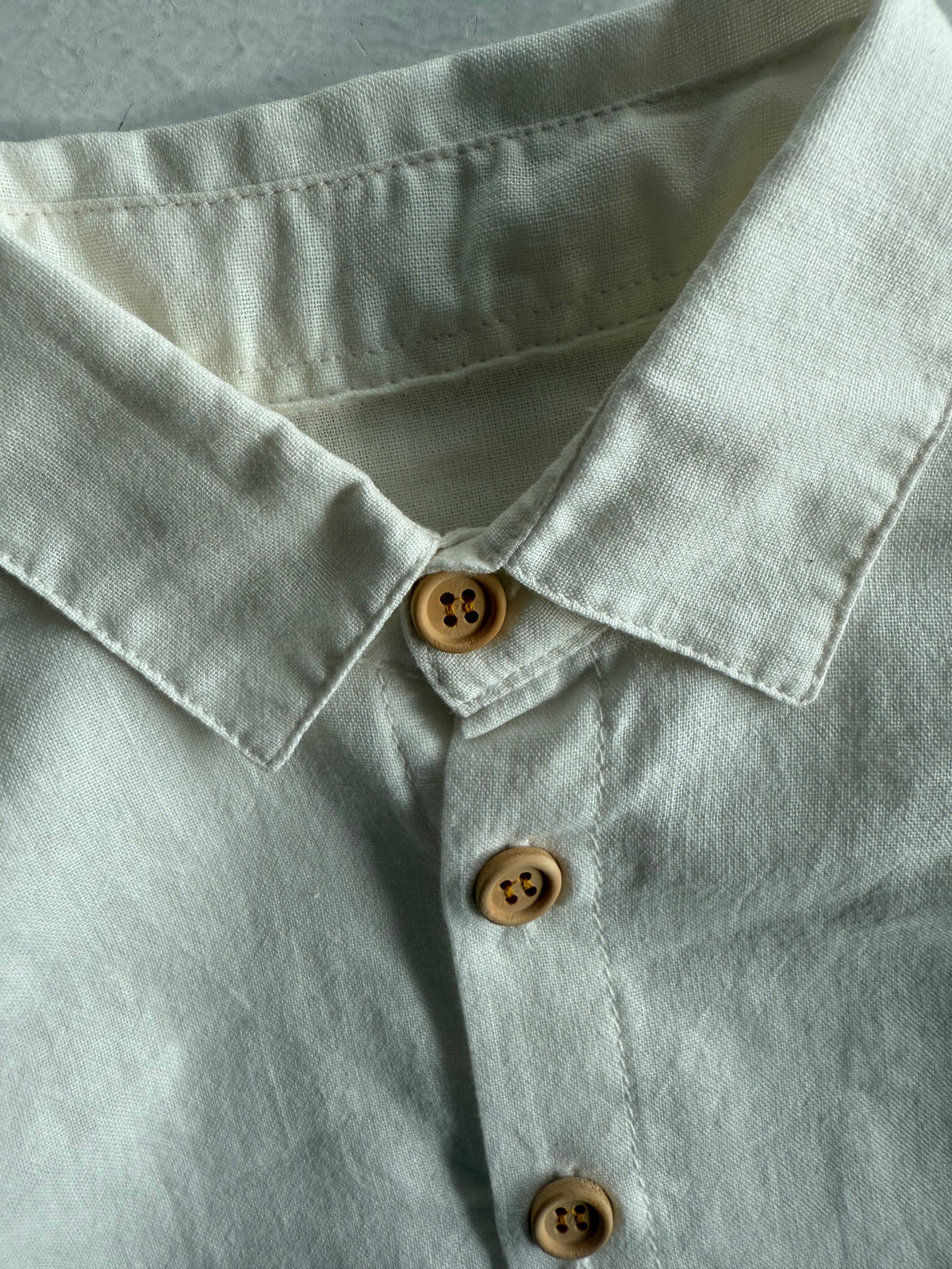 Bebek Keten Gömlek | 6 Ay – 3 Yaş | Ekru | Kol Apoletli Mevsimlik Doğal Keten | RG354 - EKRU