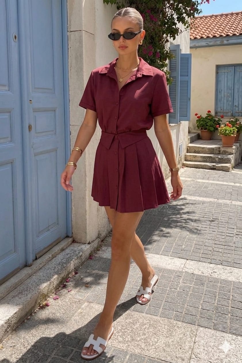 Set cămașă fustă căptușit bordo