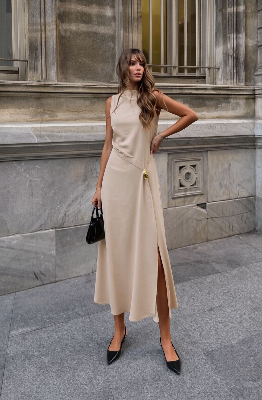 Buckle Detail Dress - Beige