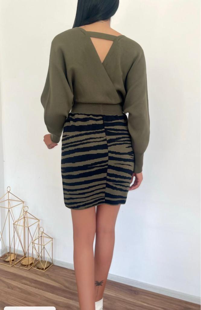 Rochie tricotată cu model zebră 841 - Kaki