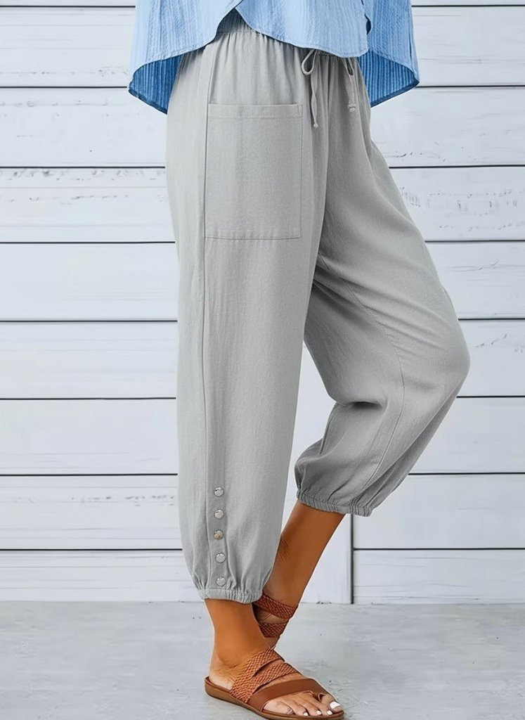 Pantaloni damă cu talie elastică și șnur de reținere, 34633