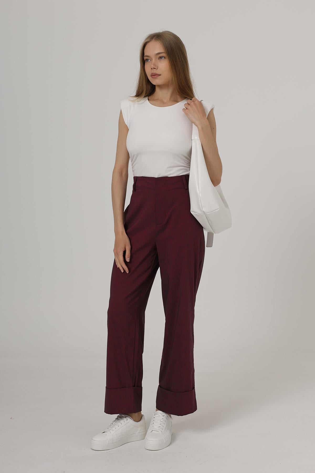 Pantaloni Picior Dublu - Bordo