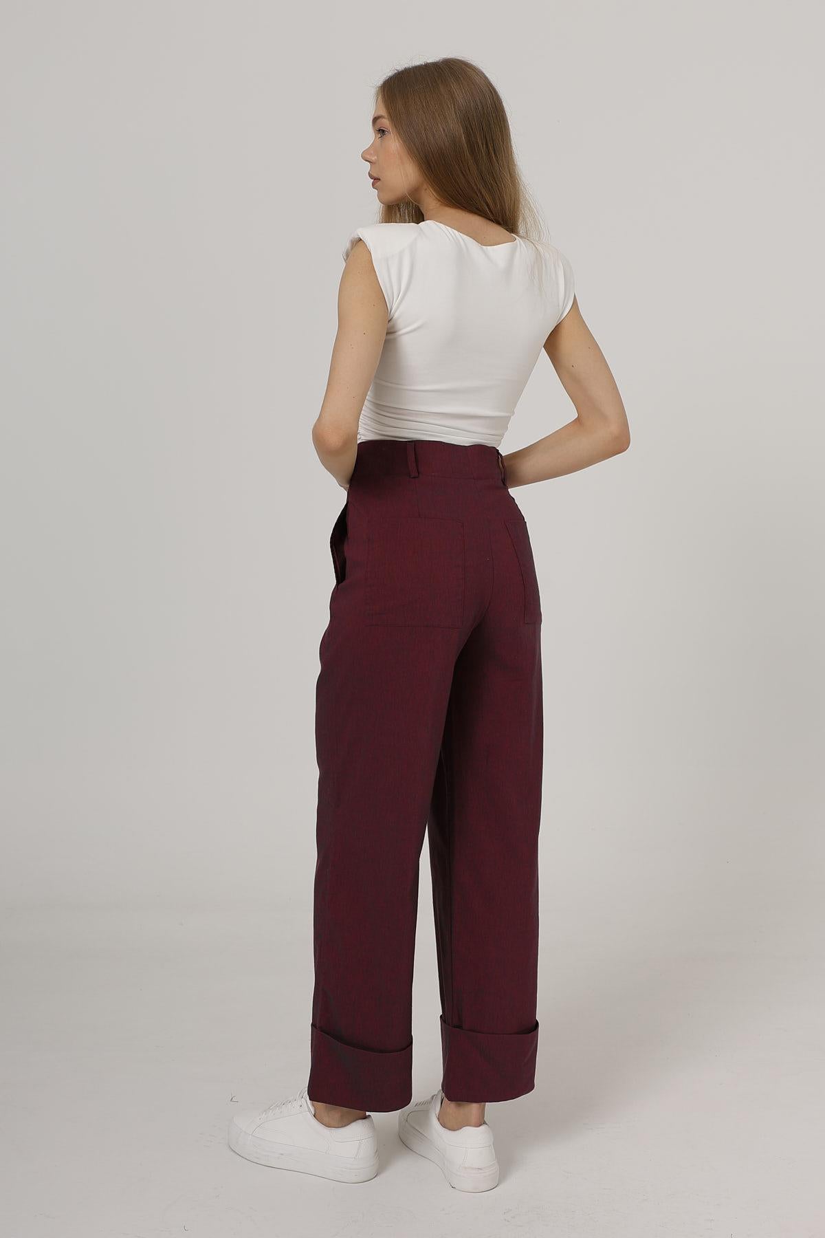 Pantaloni Picior Dublu - Bordo