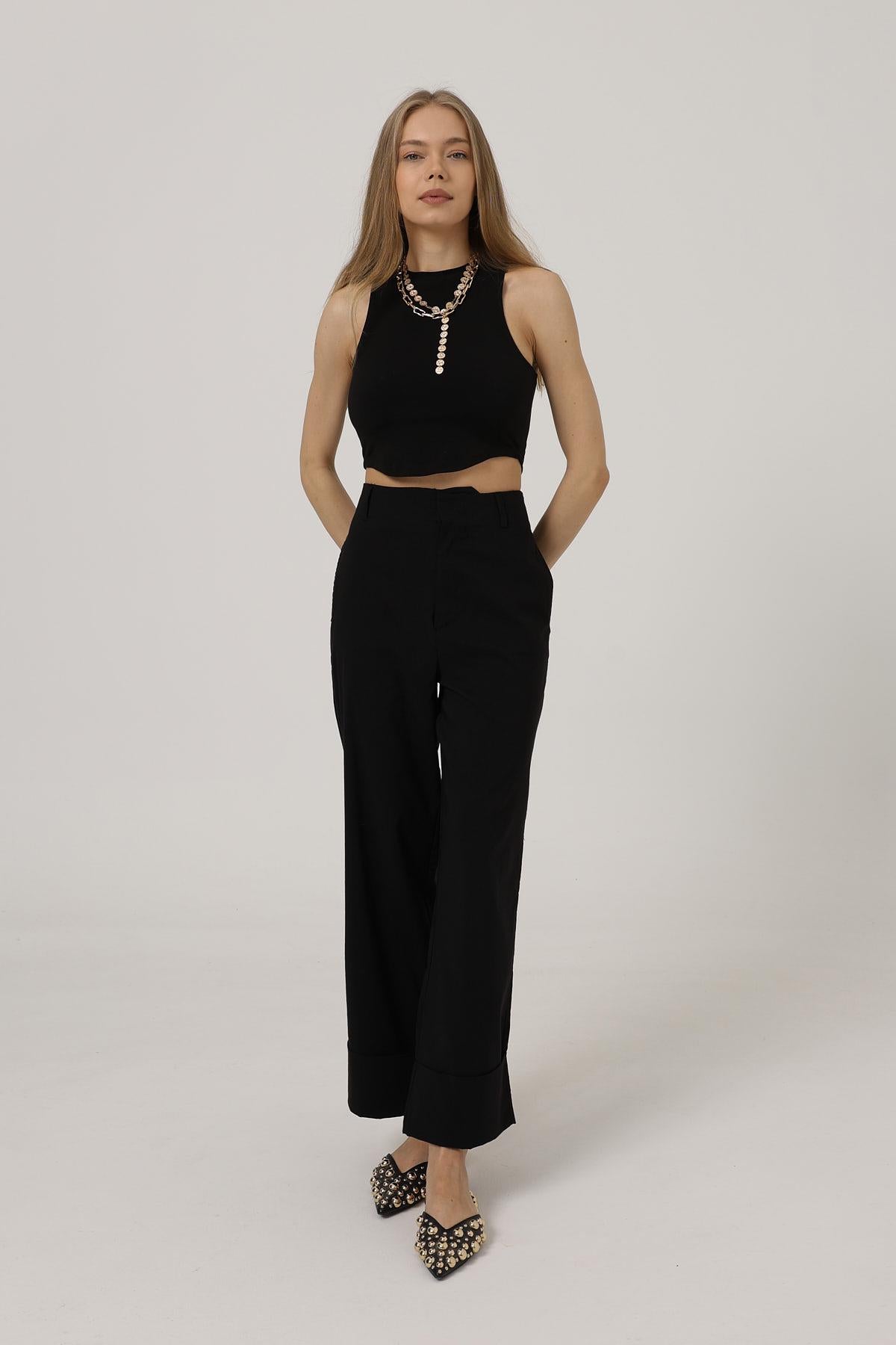Pantaloni Picior Dublu - Negru