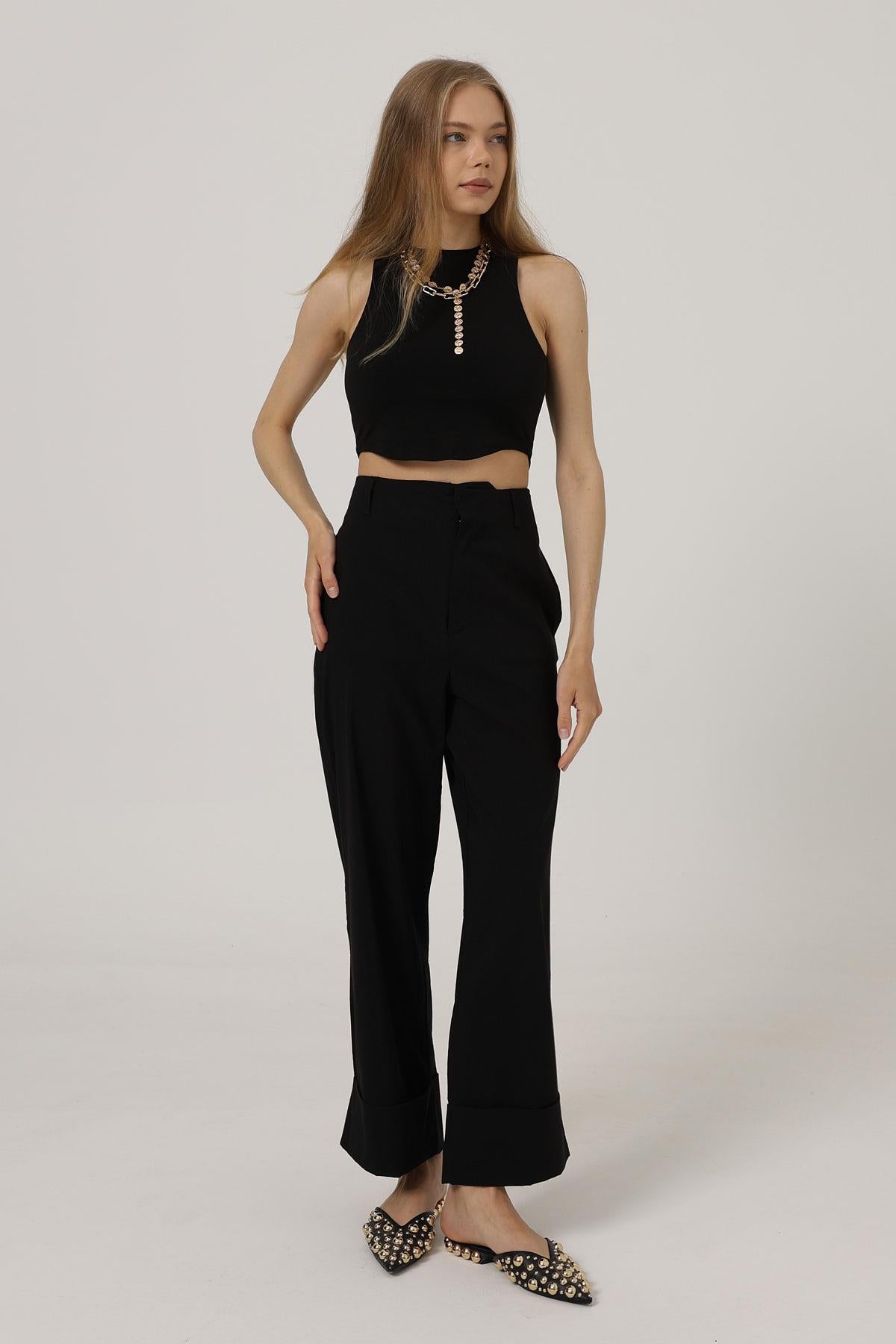 Pantaloni Picior Dublu - Negru