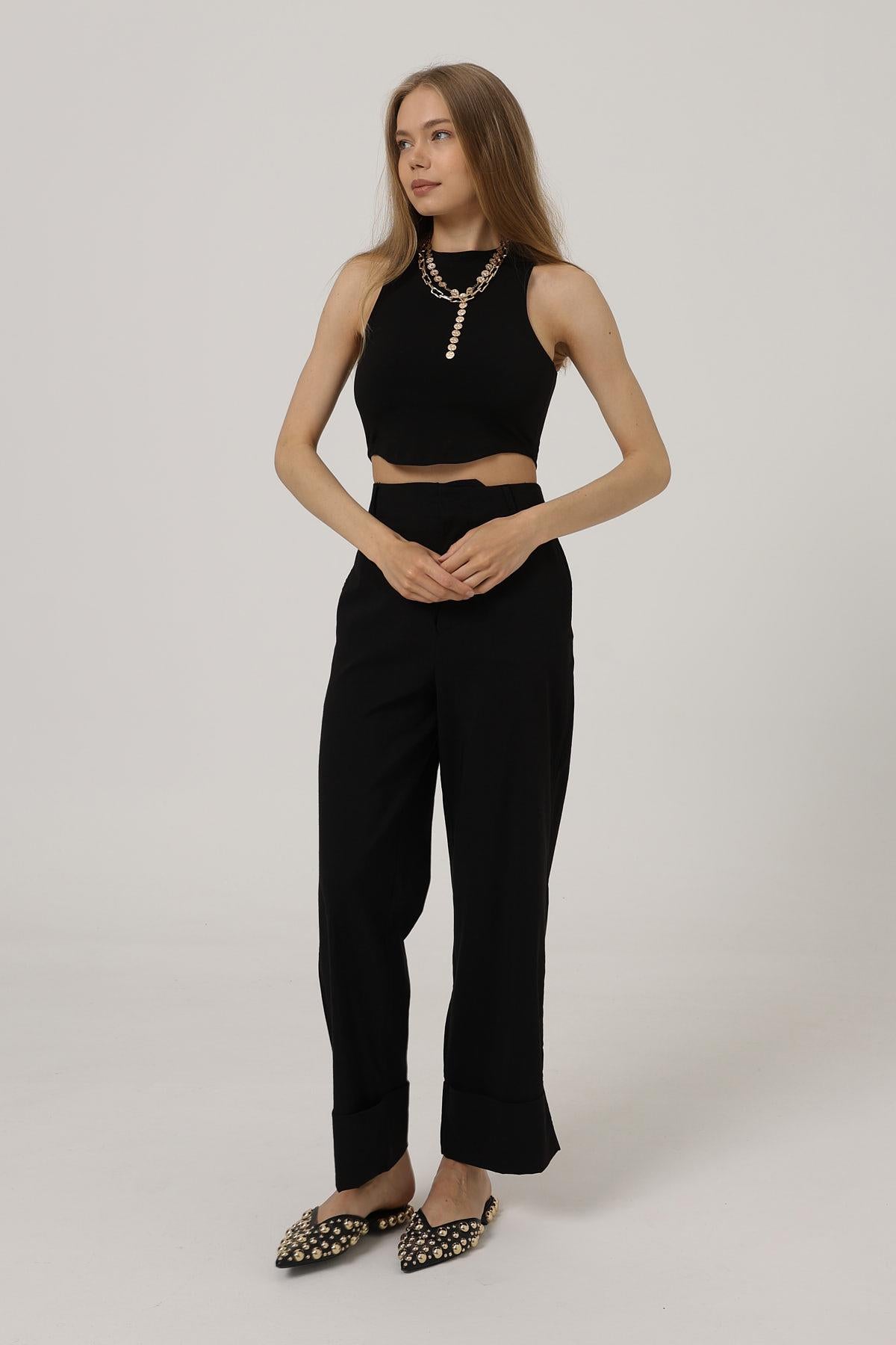 Pantaloni Picior Dublu - Negru
