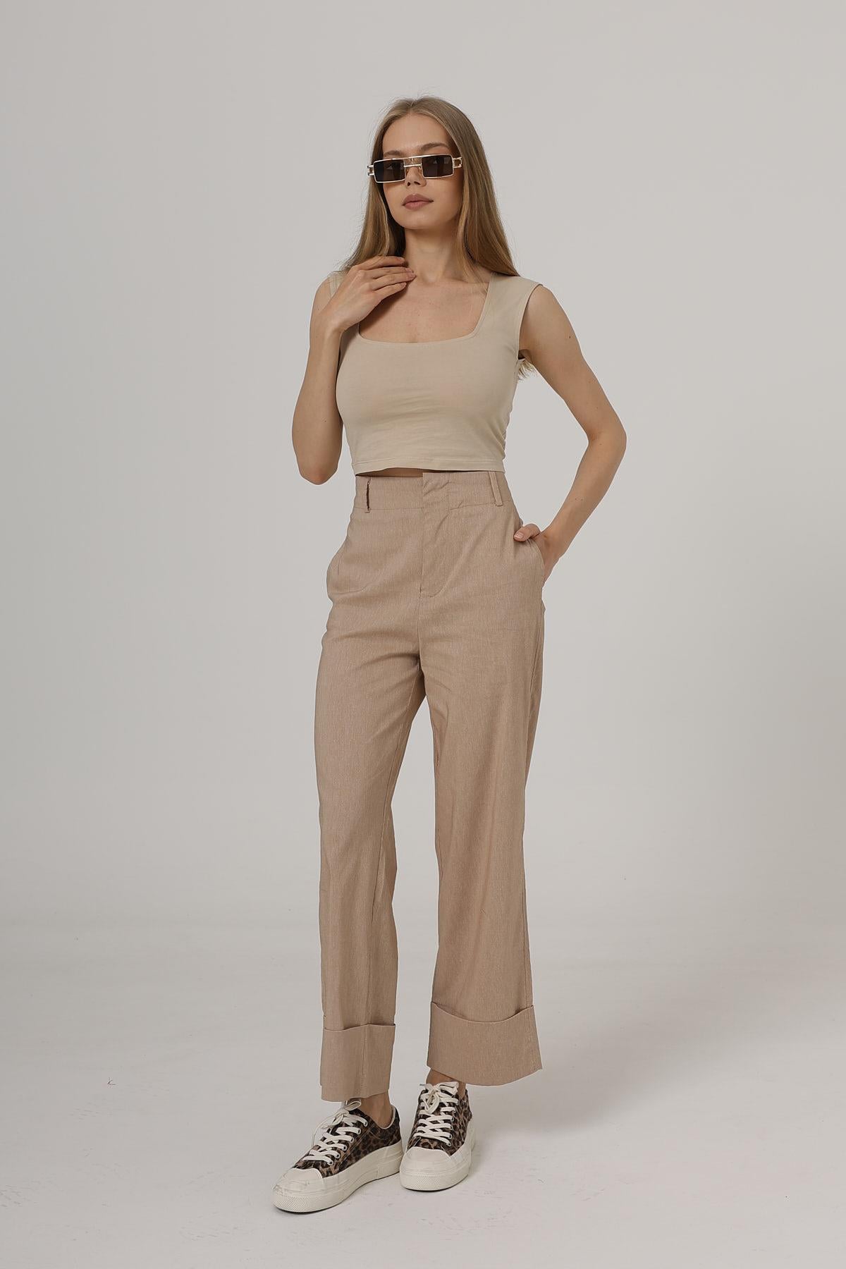 Pantaloni Picior Dublu - Bej