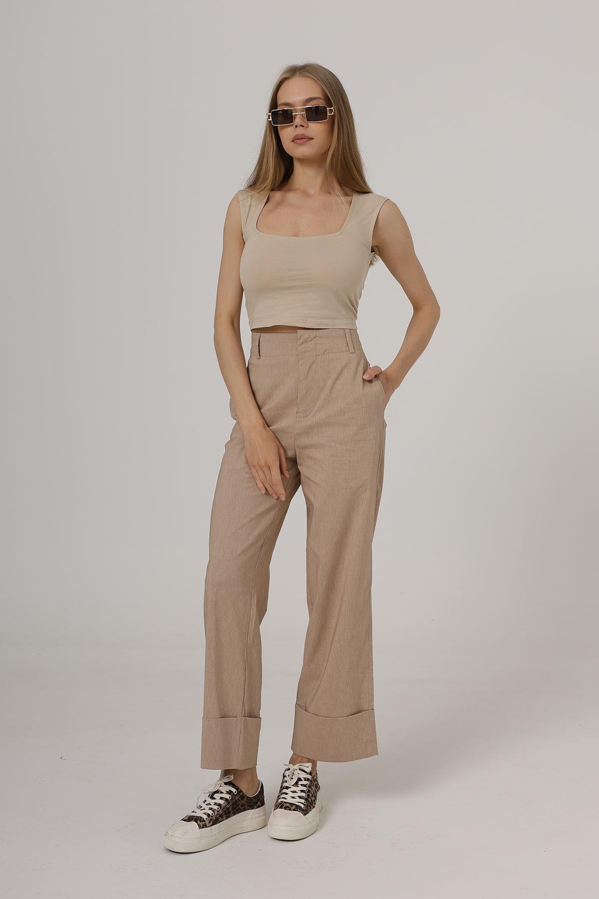 Pantaloni Picior Dublu - Bej