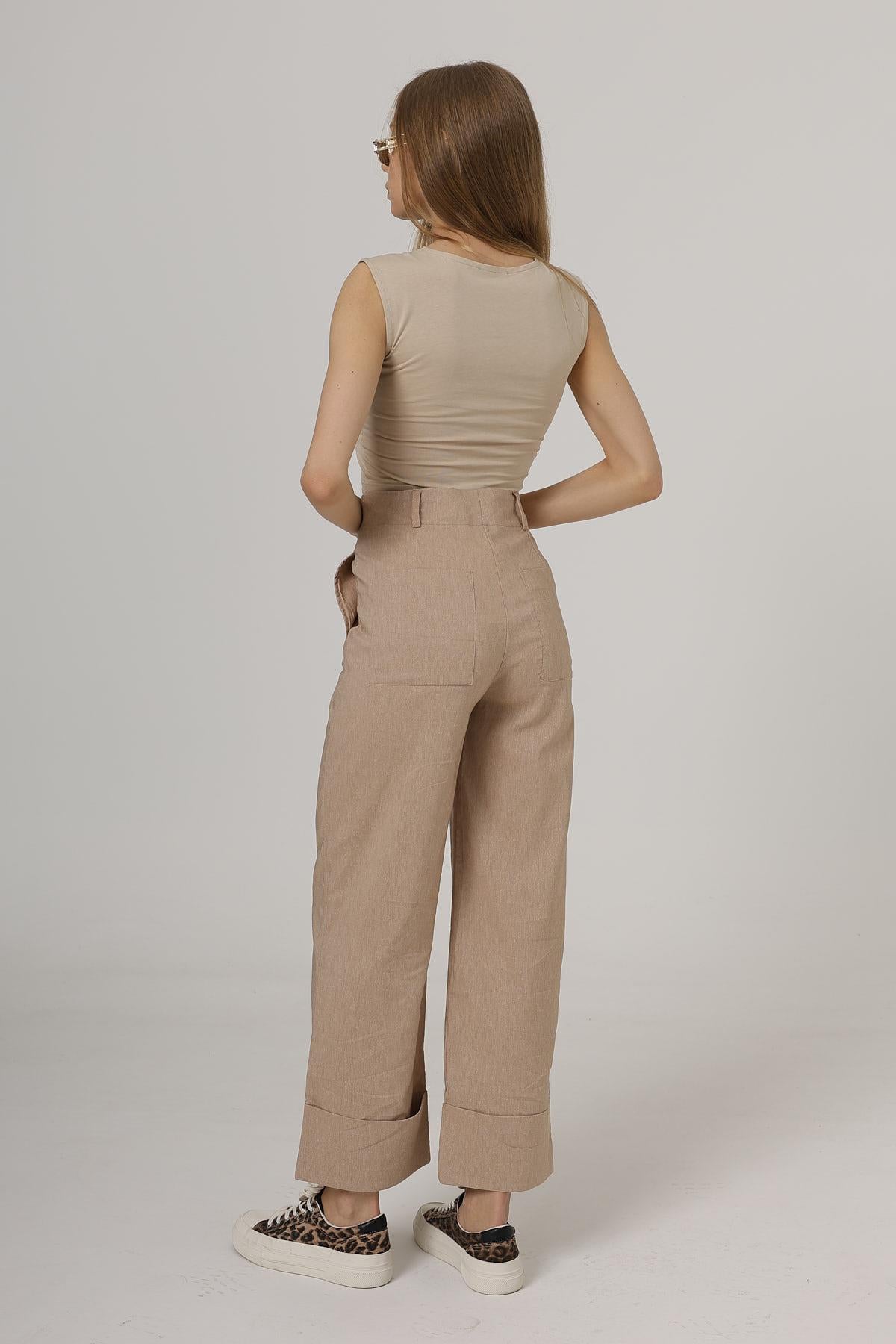 Pantaloni Picior Dublu - Bej