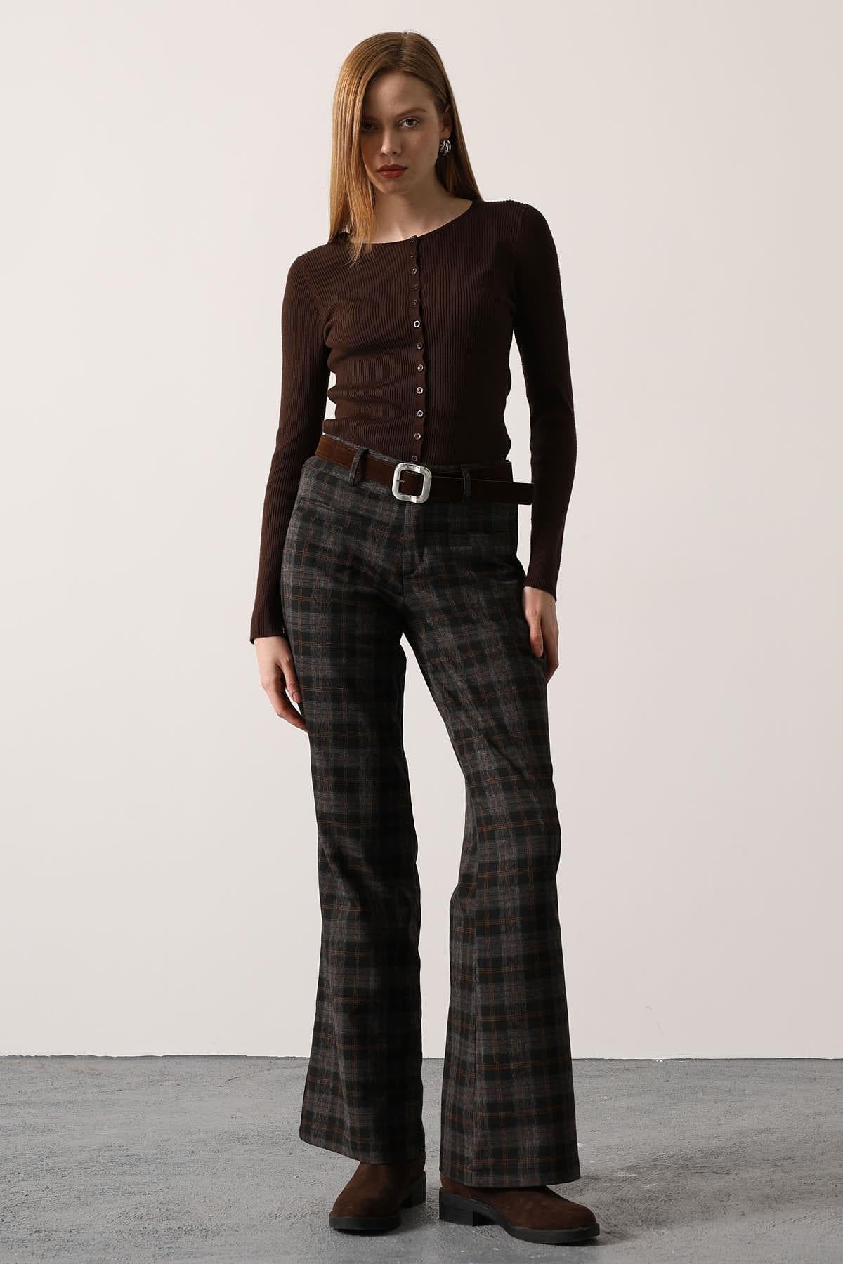 PANTALON CU DESEN ECOZAL ȘI CUREA - Negru