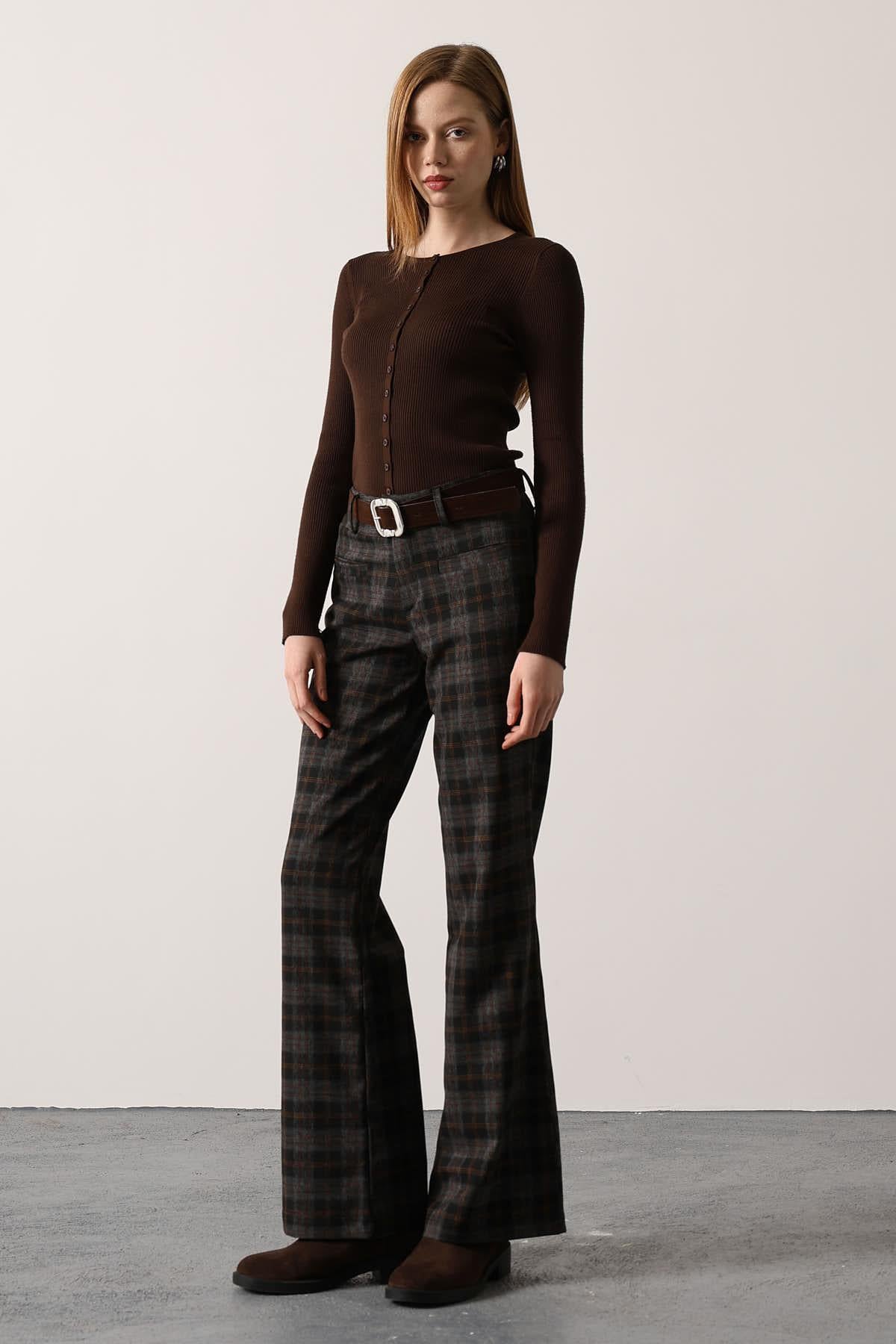 PANTALON CU DESEN ECOZAL ȘI CUREA - Negru