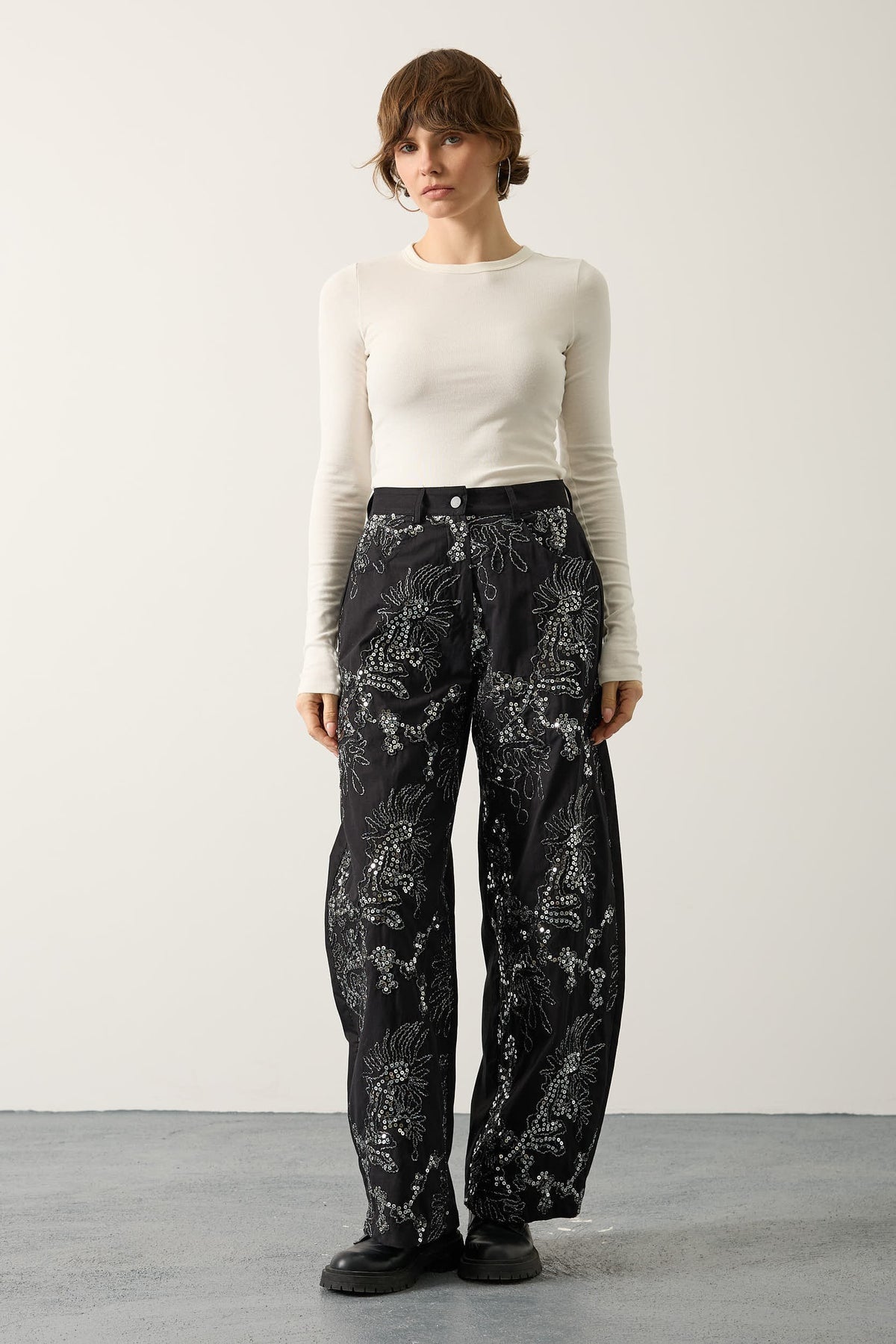 PANTALON BALON CU CUSĂTURI - Negru