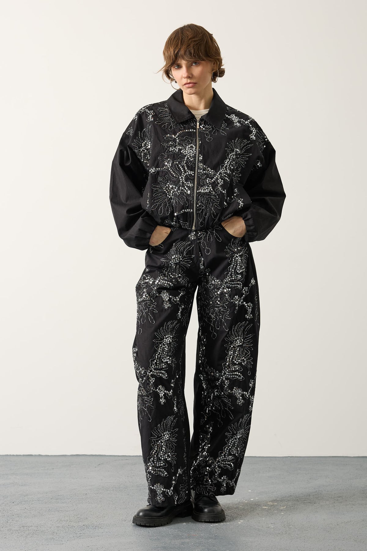 PANTALON BALON CU CUSĂTURI - Negru