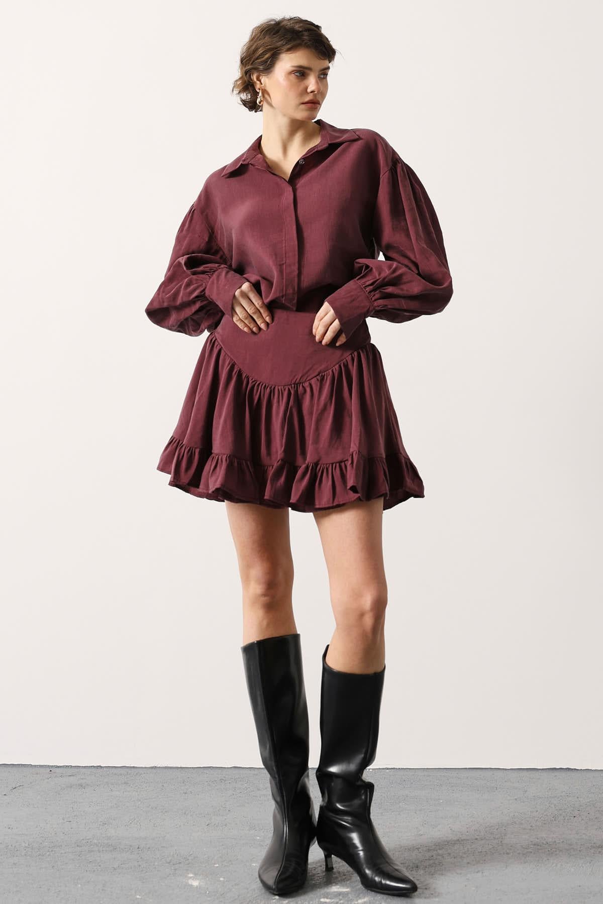 FUSTĂ MINI CU CORSET - Bordo
