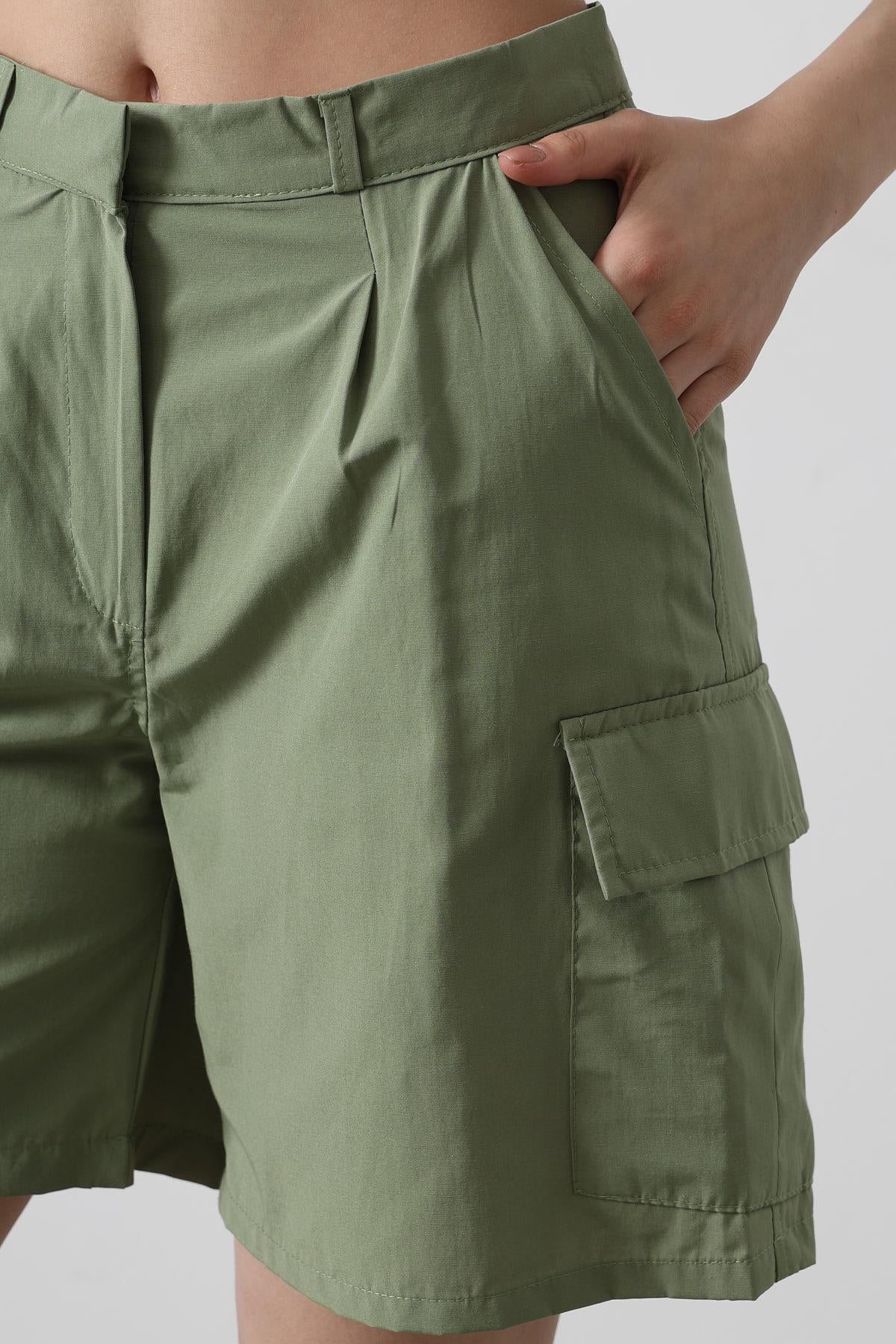 Pantaloni Scurți Cargo cu Buzunare - Cachi