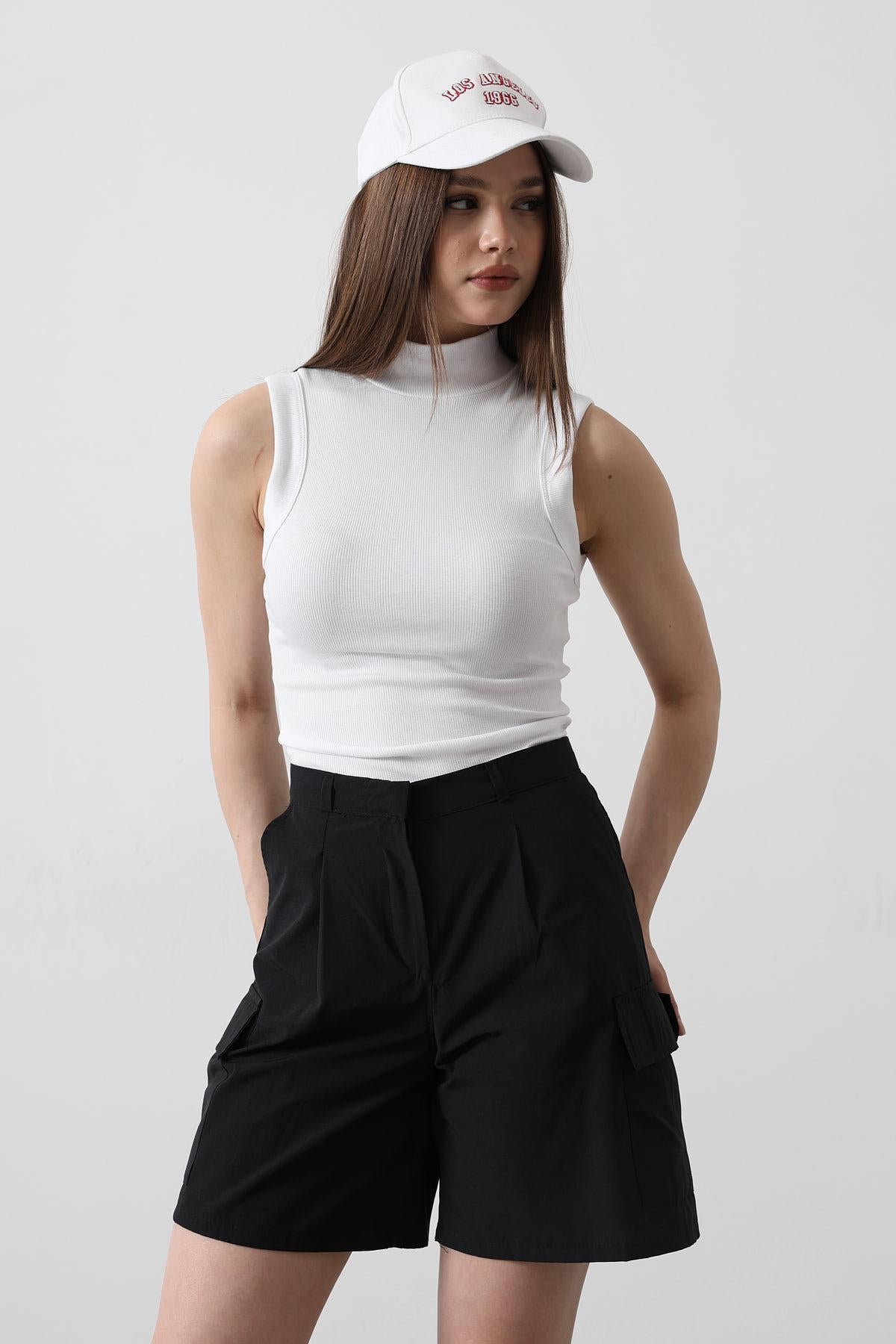 Pantaloni Scurți Cargo cu Buzunare - Negru