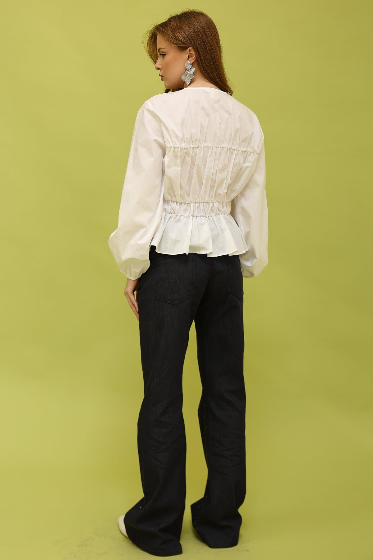 PANTALON DIN DENIM CU VOLANE - Bleumarin